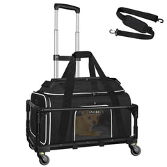Petskd top-expandable pet carrier underseat with wheels for travel