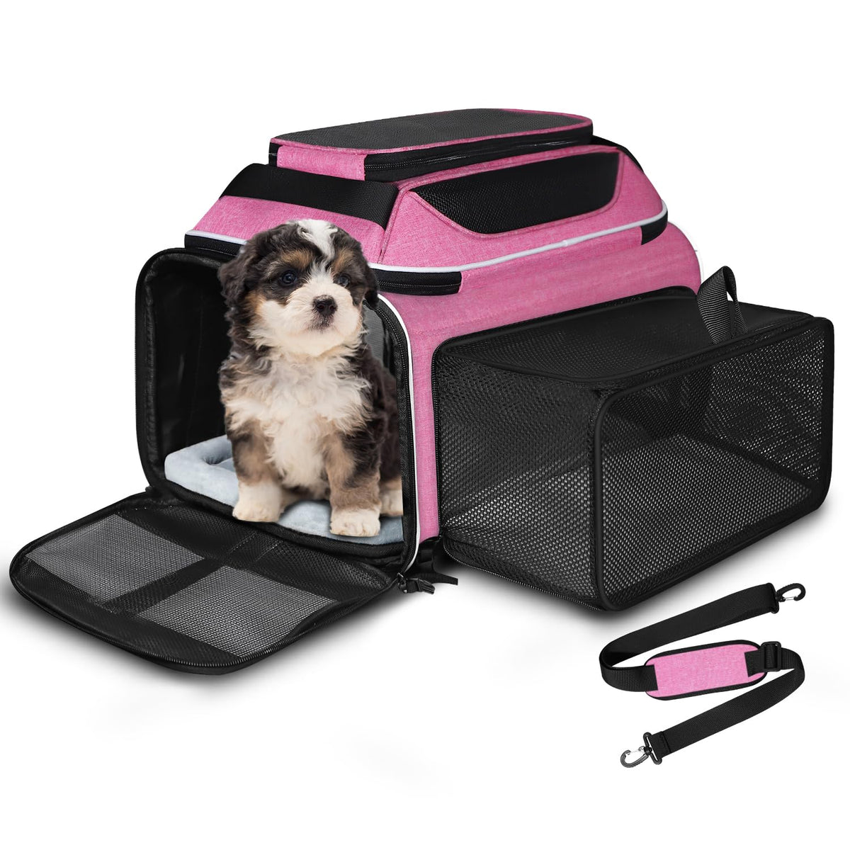Petskd top-side expandable carrier under-seat pink for small pets