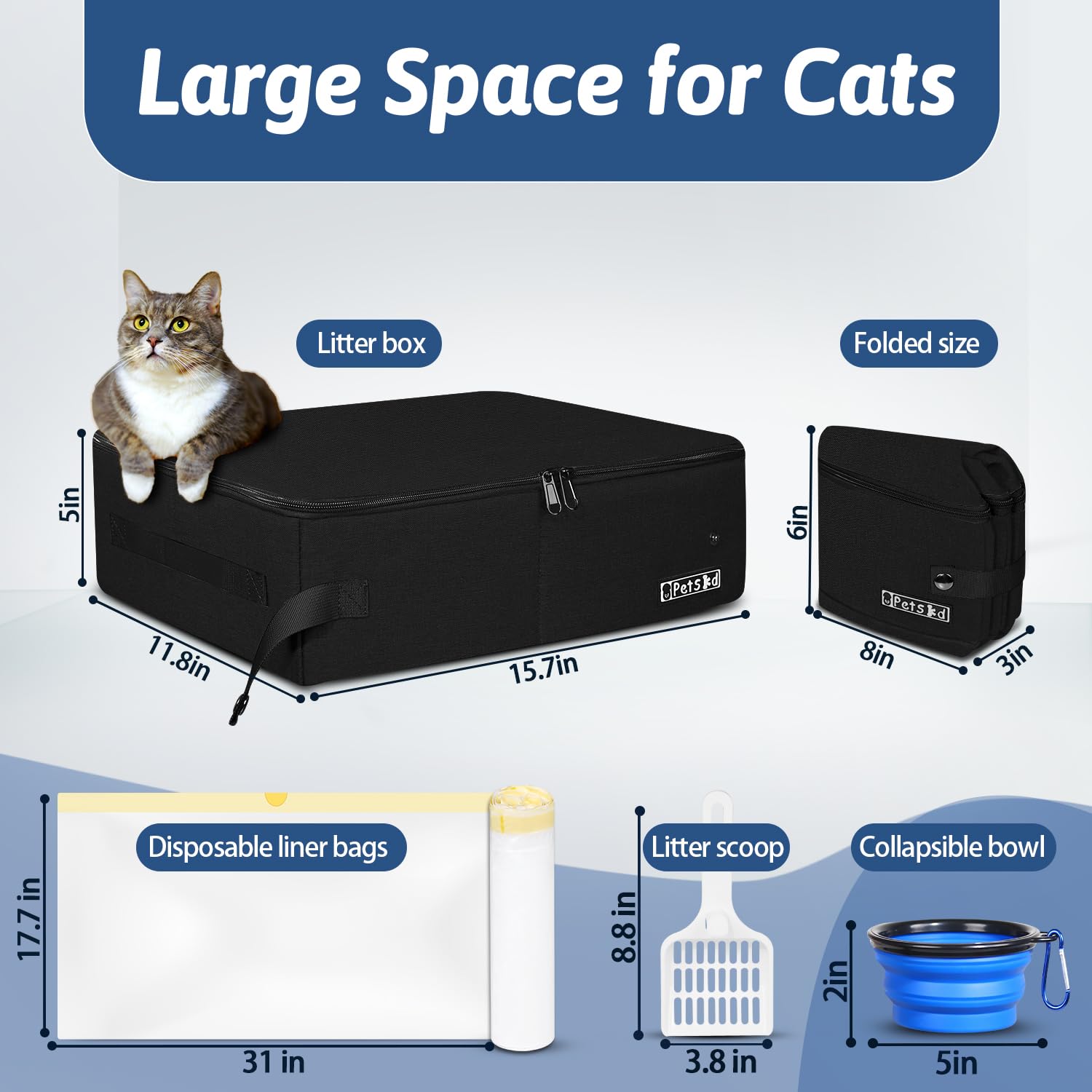 Petskd travel litter box folded compact, easy to store in luggage or backpack.