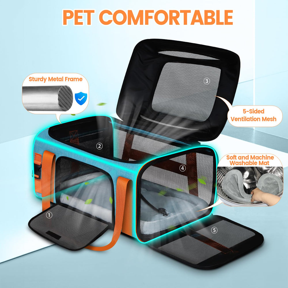 Petskd carrier zippers with snap lock for added security