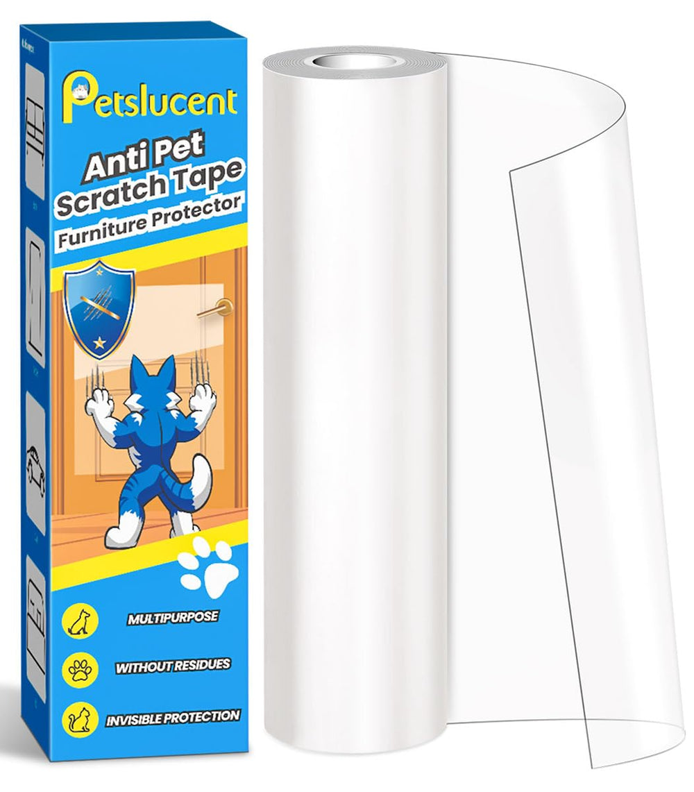 Petslucent cat scratch protector on sofa edge protects furniture from claws.