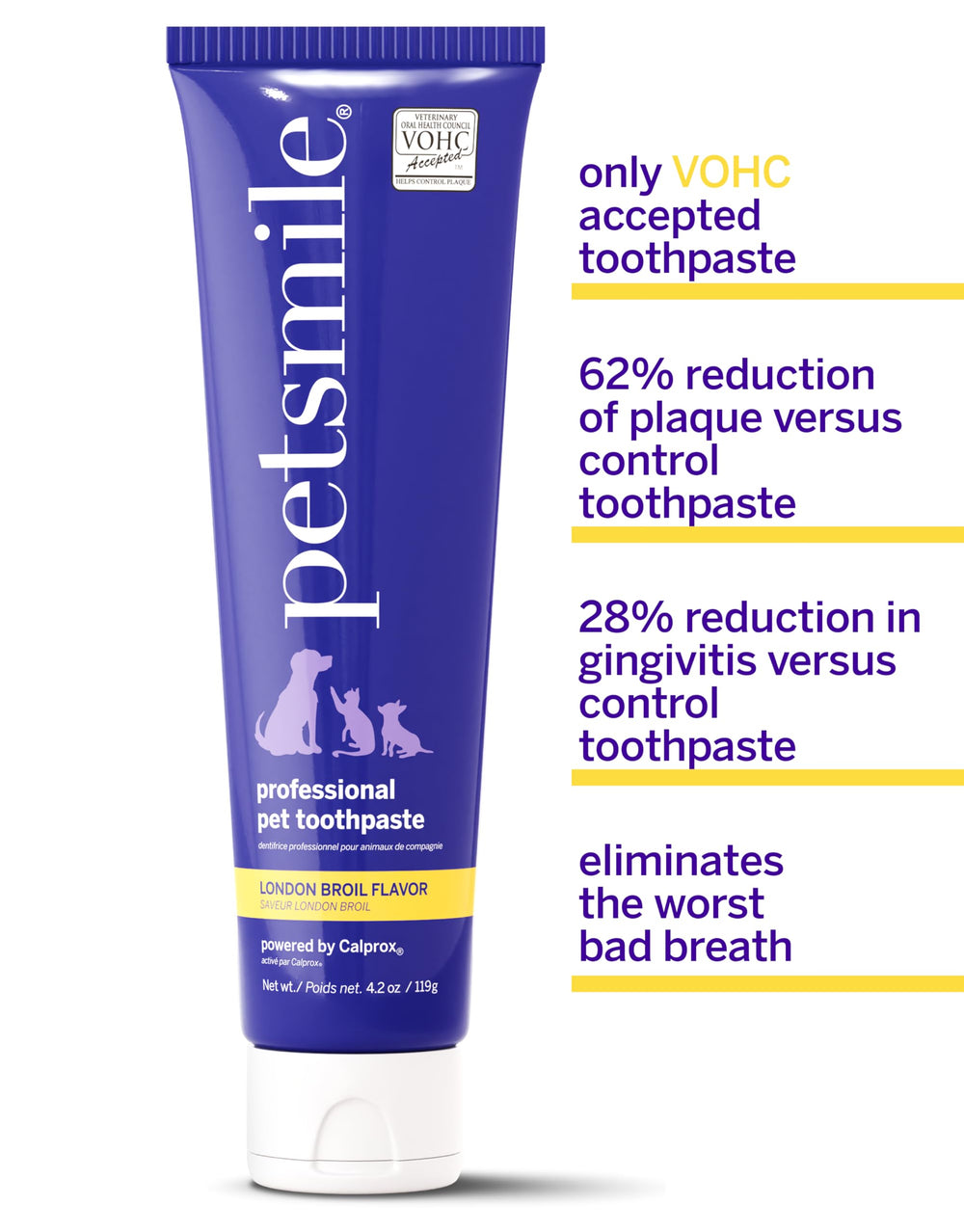 Close-up of Petsmile paste on teeth showing easy no-brush application.