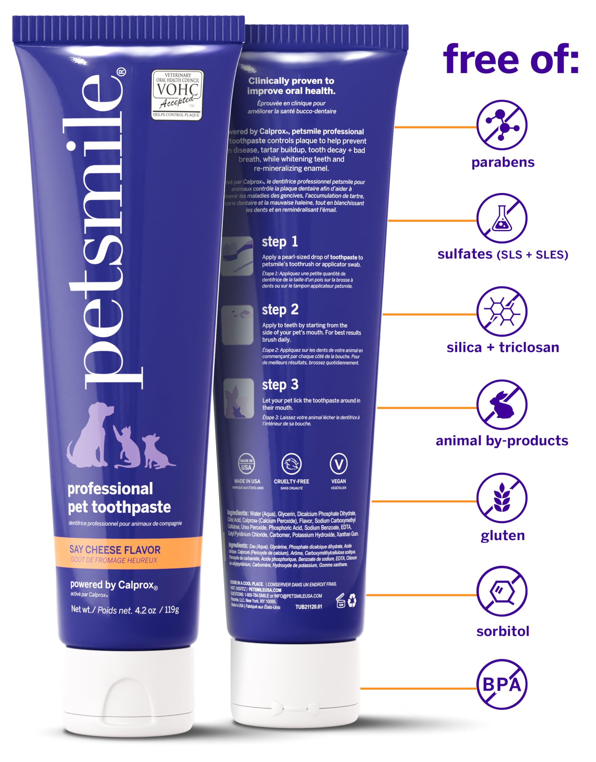 Petsmile Professional paste close-up highlighting Calprox formula for plaque control.