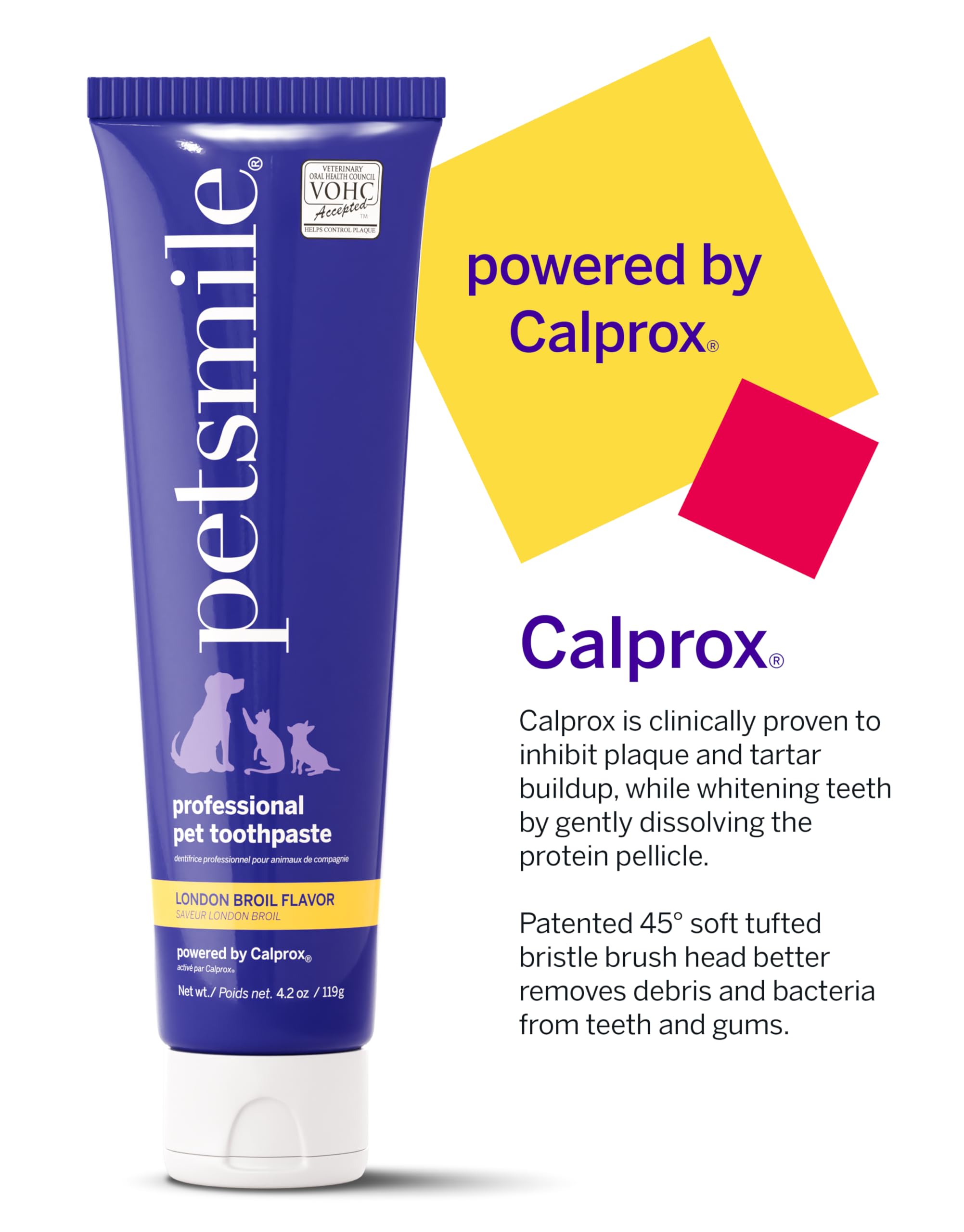 VOHC acceptance seal on Petsmile packaging indicating veterinary endorsement.