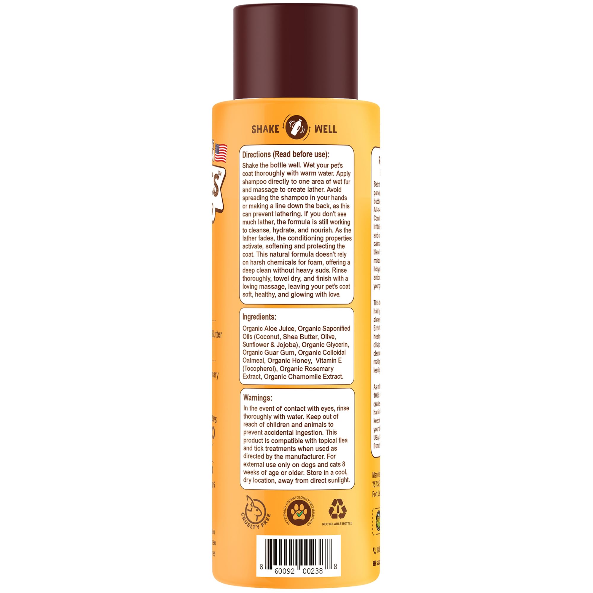 Dog enjoying bath with Petsmont shampoo indicates soothing formula experience.
