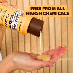 Closeup of ingredients highlighting oatmeal, aloe vera and honey benefits.