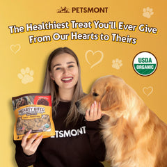 Single-ingredient, organic Petsmont Hearty Bites beef liver, grain-free and additive-free.