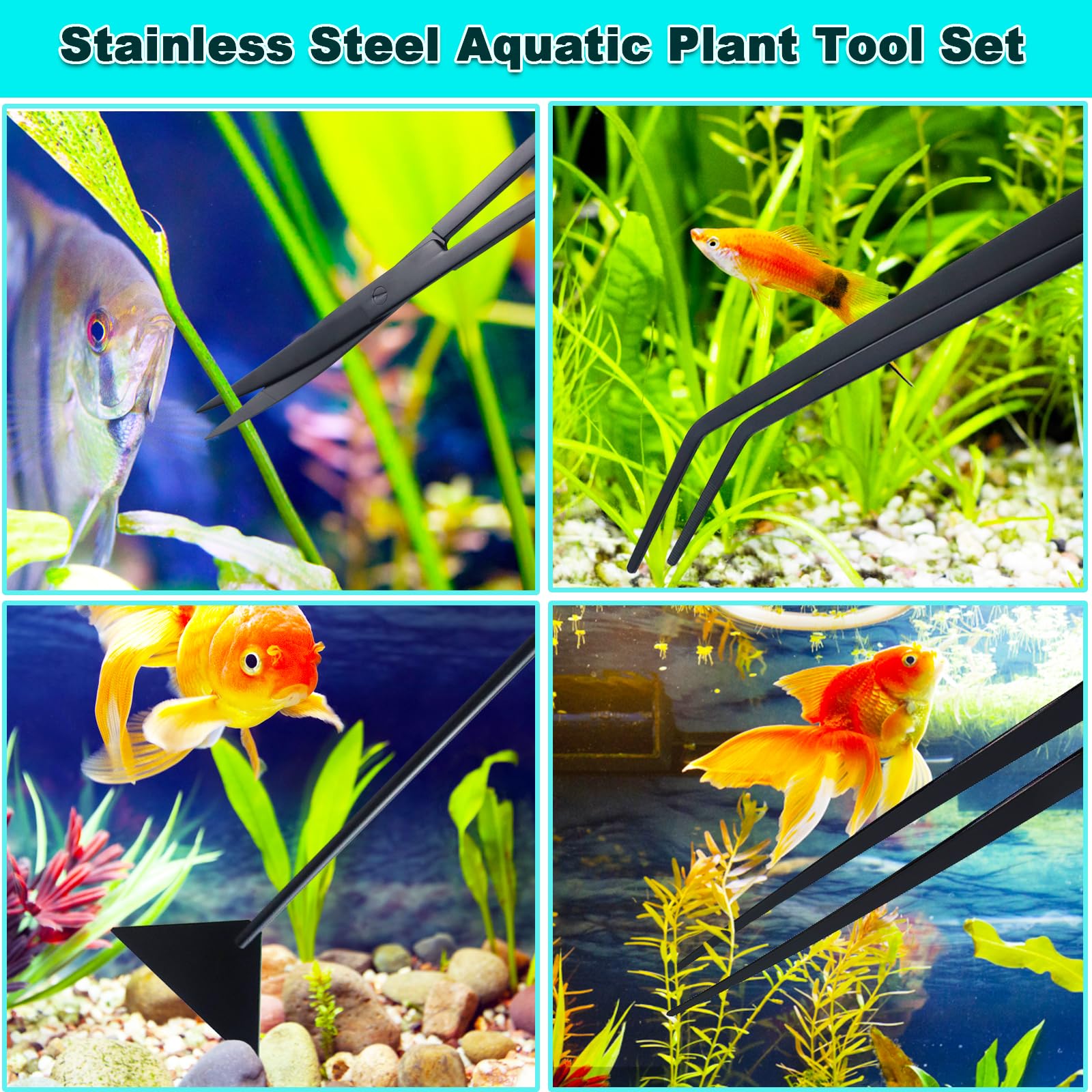 Petsocie 15 inch tool kit minimizes splashes during tank care.