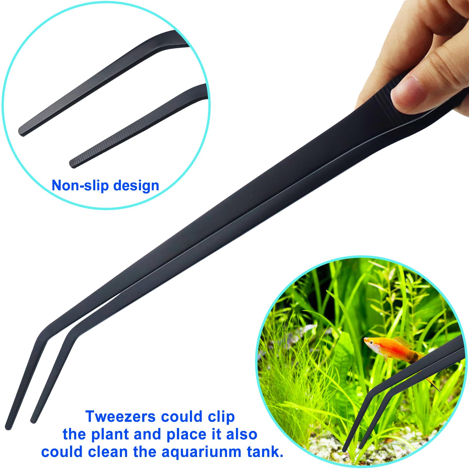 Petsocie curved tweezers reach tight tank corners for pruning.