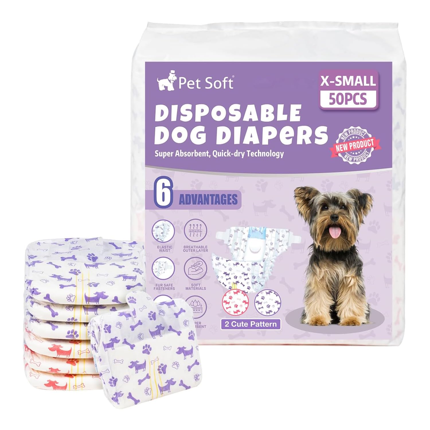 Pet Soft female dog diapers with a wetness indicator signaling when to change.