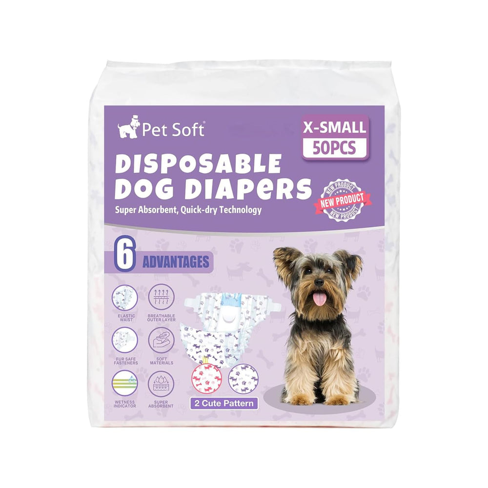 Pack includes 50 disposable diapers with varied patterns.