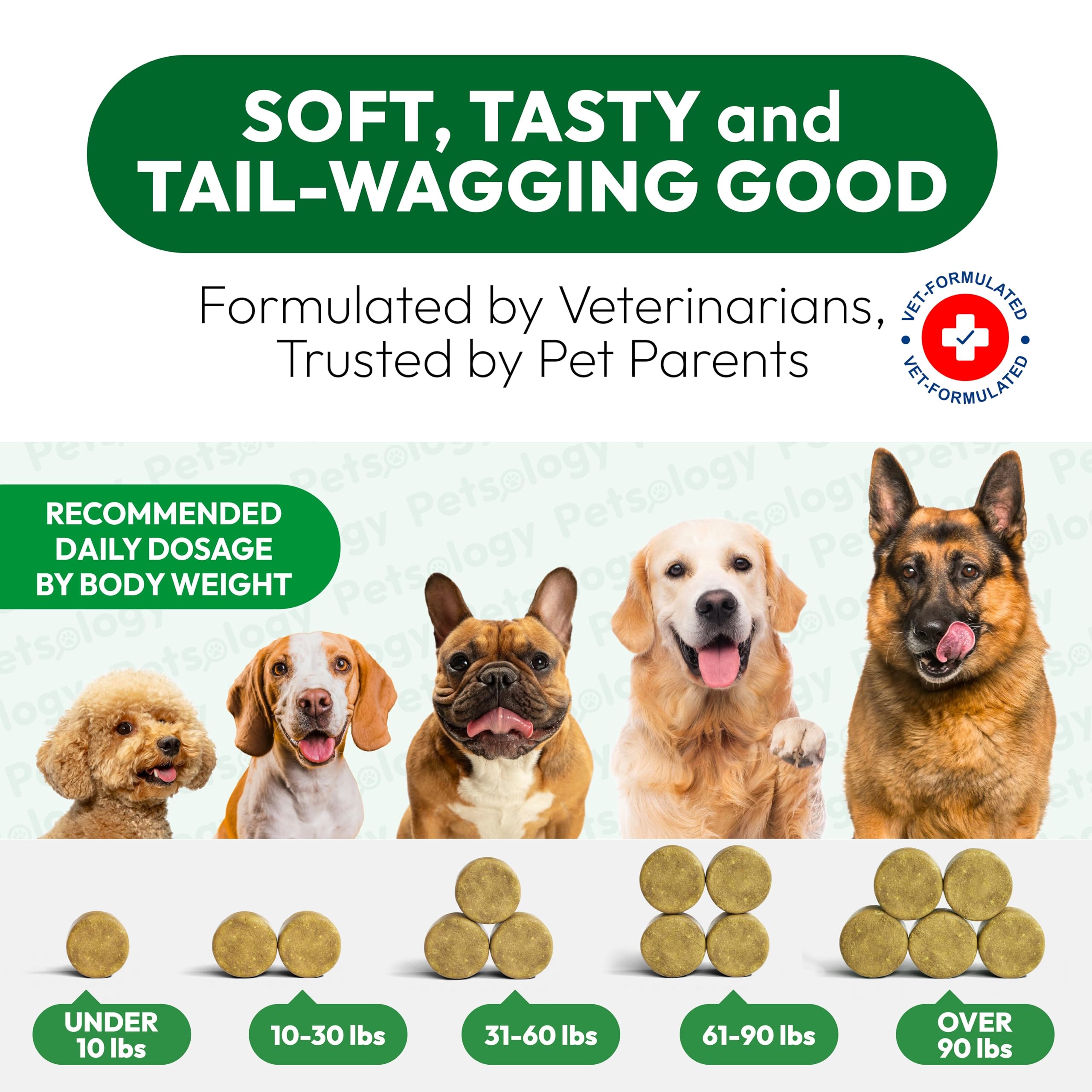 Petsology Anti-itch treats ideal for hot spots and seasonal allergies.