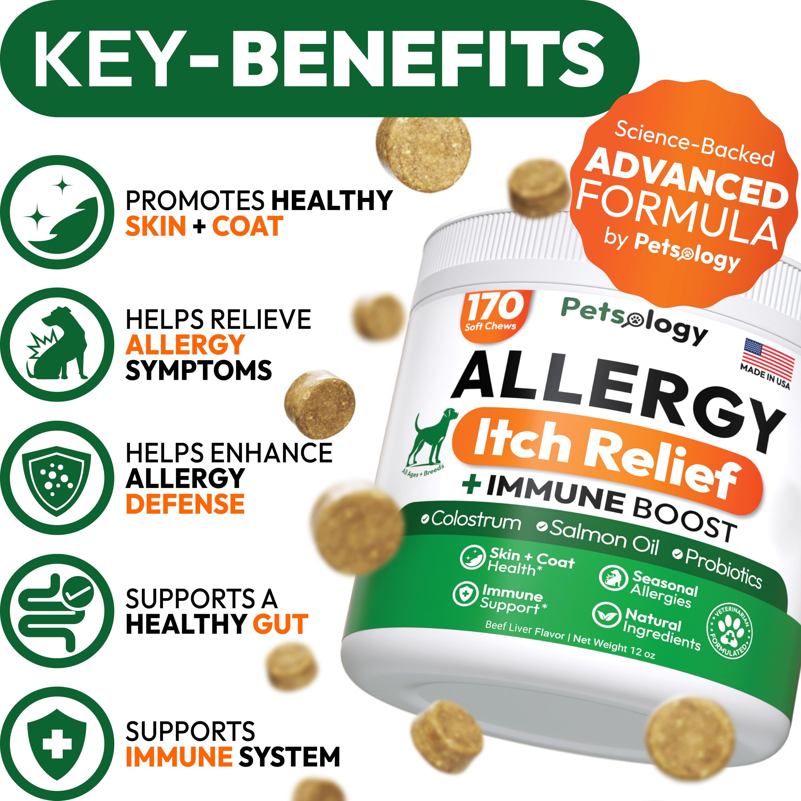 Petsology Dog Allergy Relief Chews beef liver flavor appealing to dogs