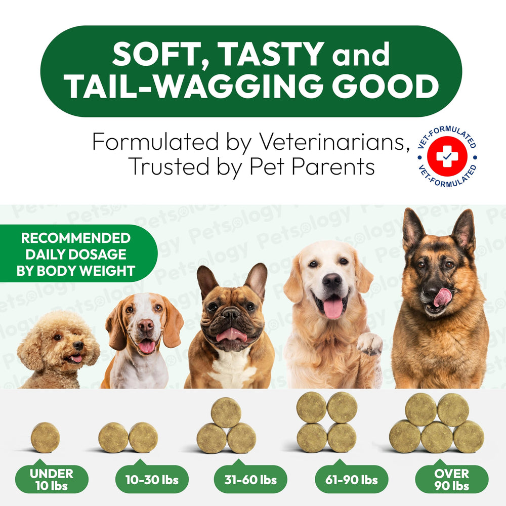 Petsology Dog Allergy Relief Chews promotes a healthy coat and skin
