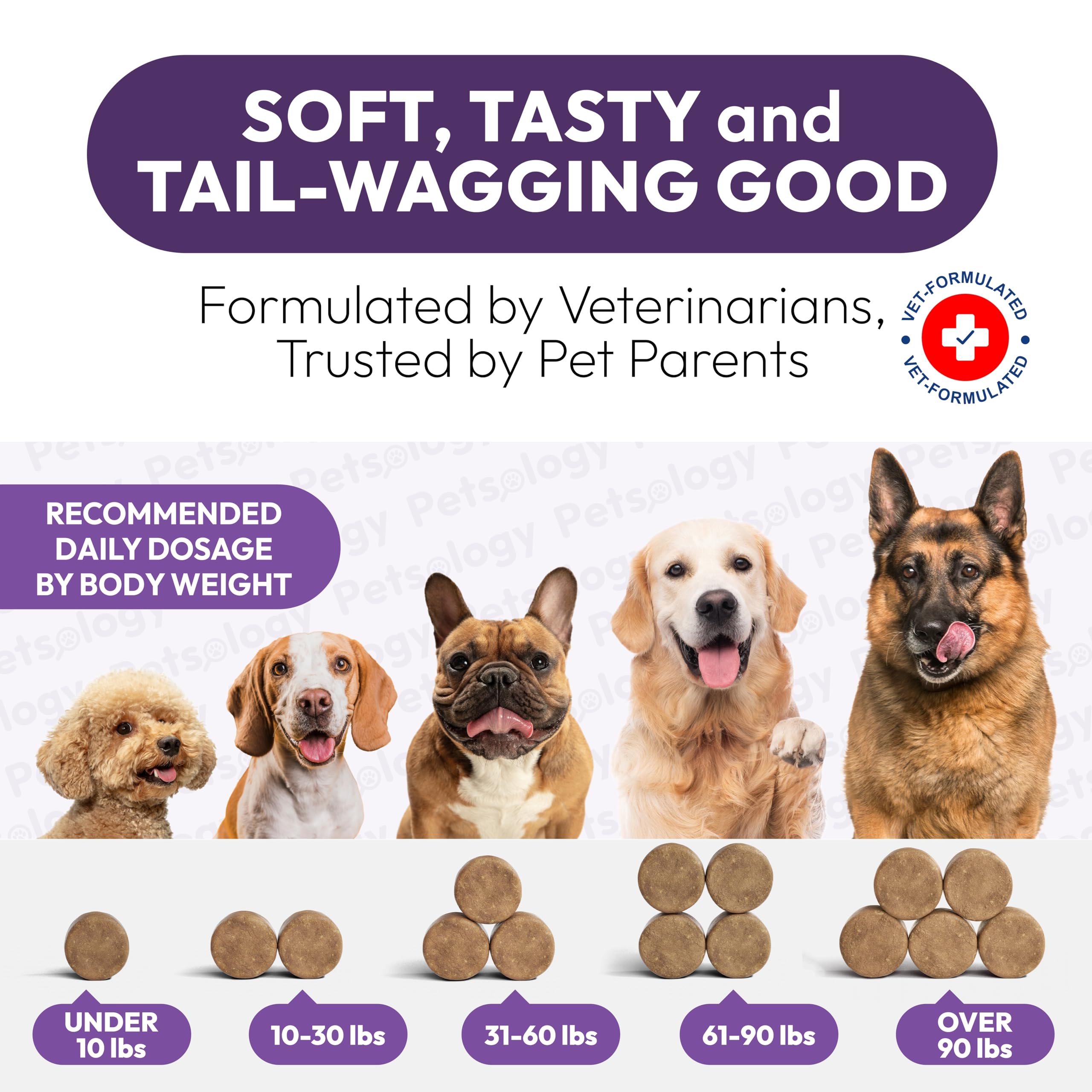 Petsology dog multivitamin USA-made facility seal