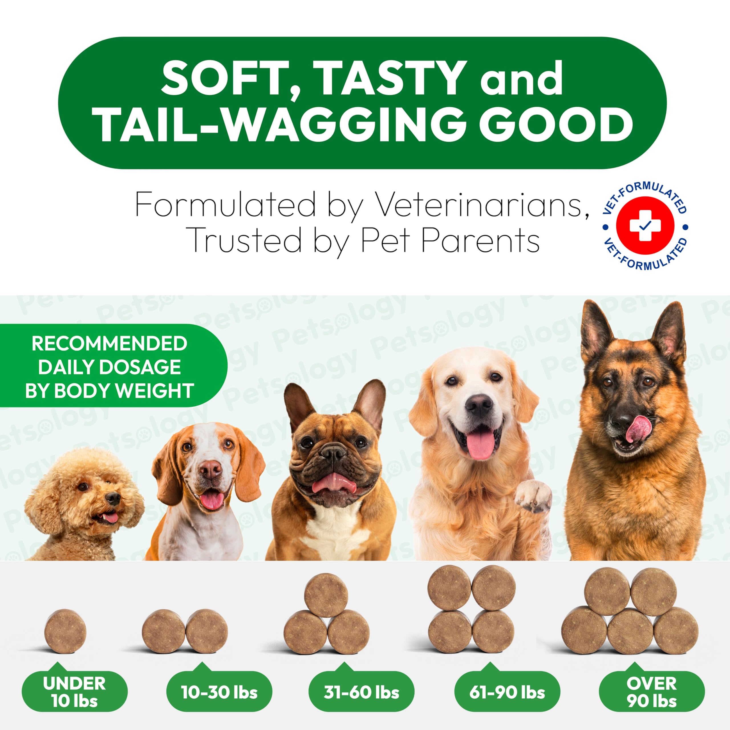 Dog walking on a vibrant lawn after using Petsology.