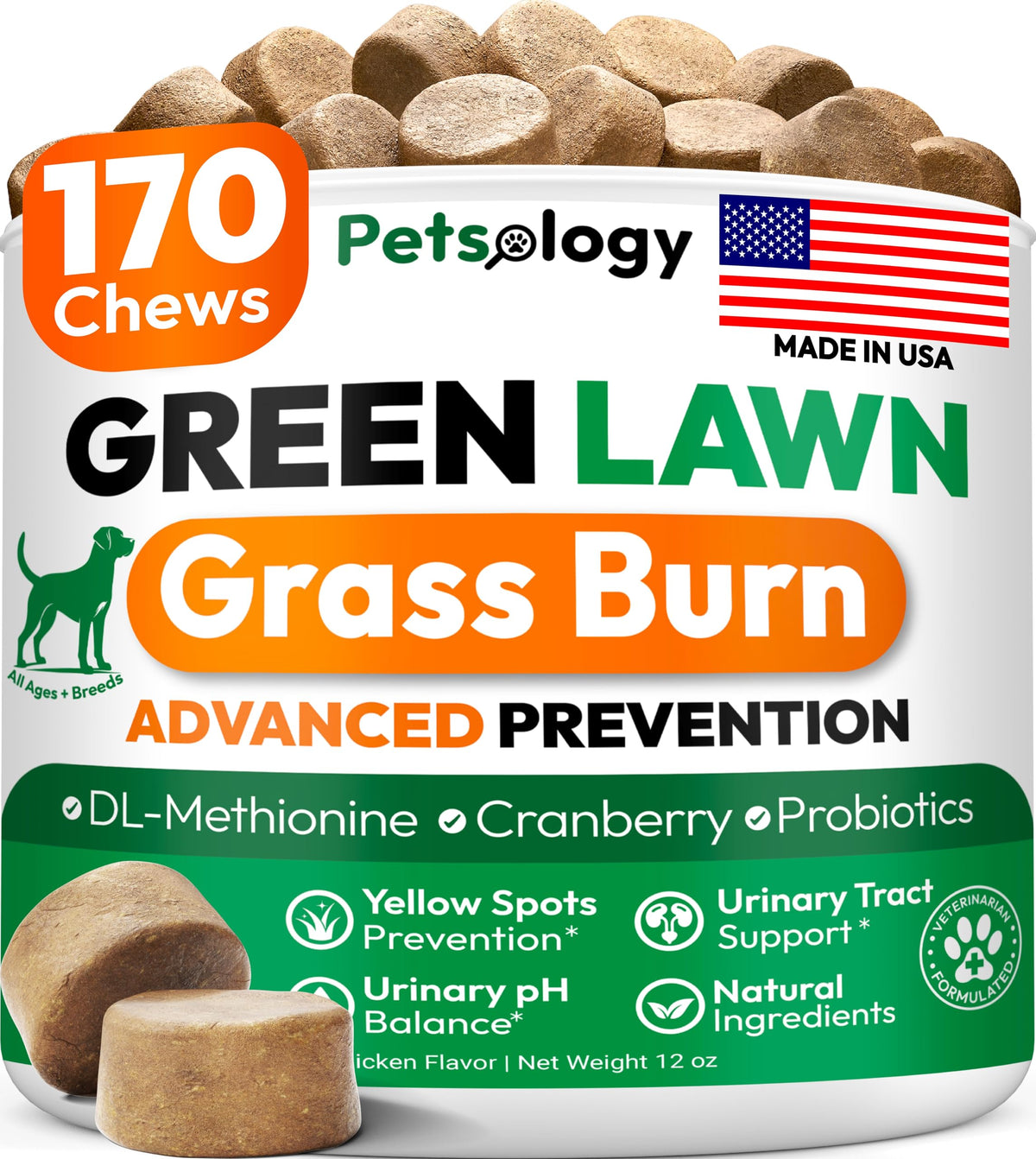 Petsology dog urine neutralizer packaging highlights premium lawn-friendly formula.