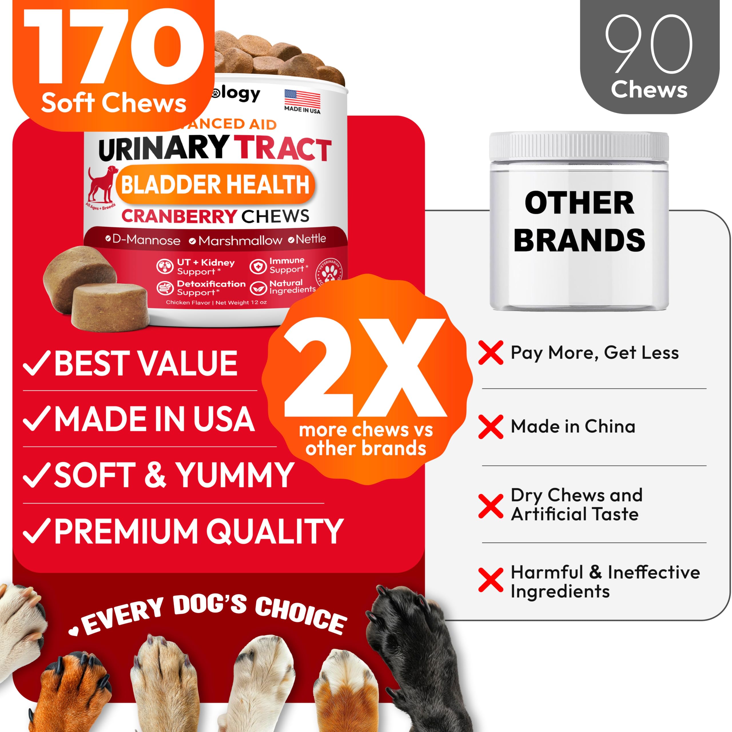 Petsology Dog UTI Chews packaging graphics — premium natural ingredients visuals.