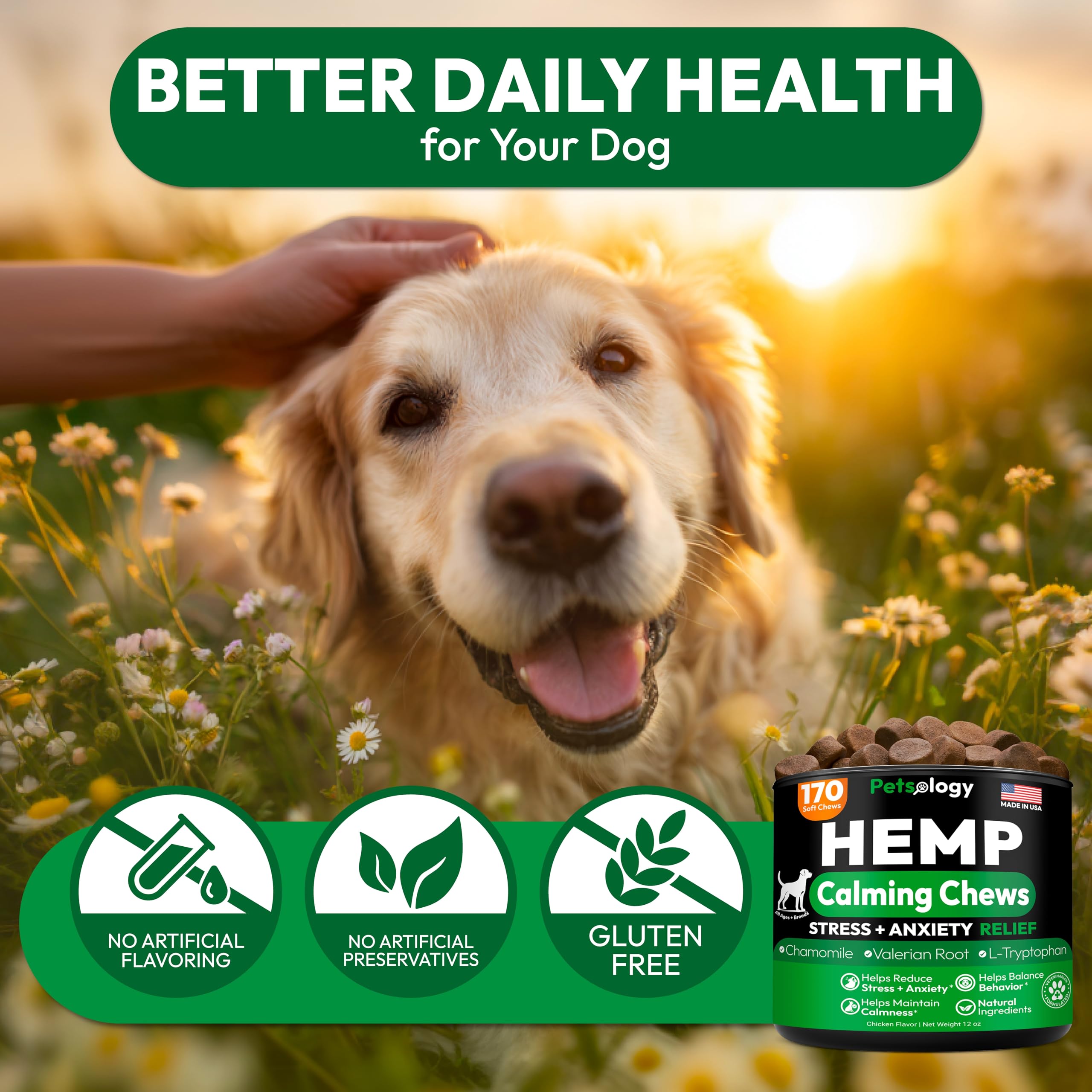 Petsology Hemp Calming Chews barking control depiction