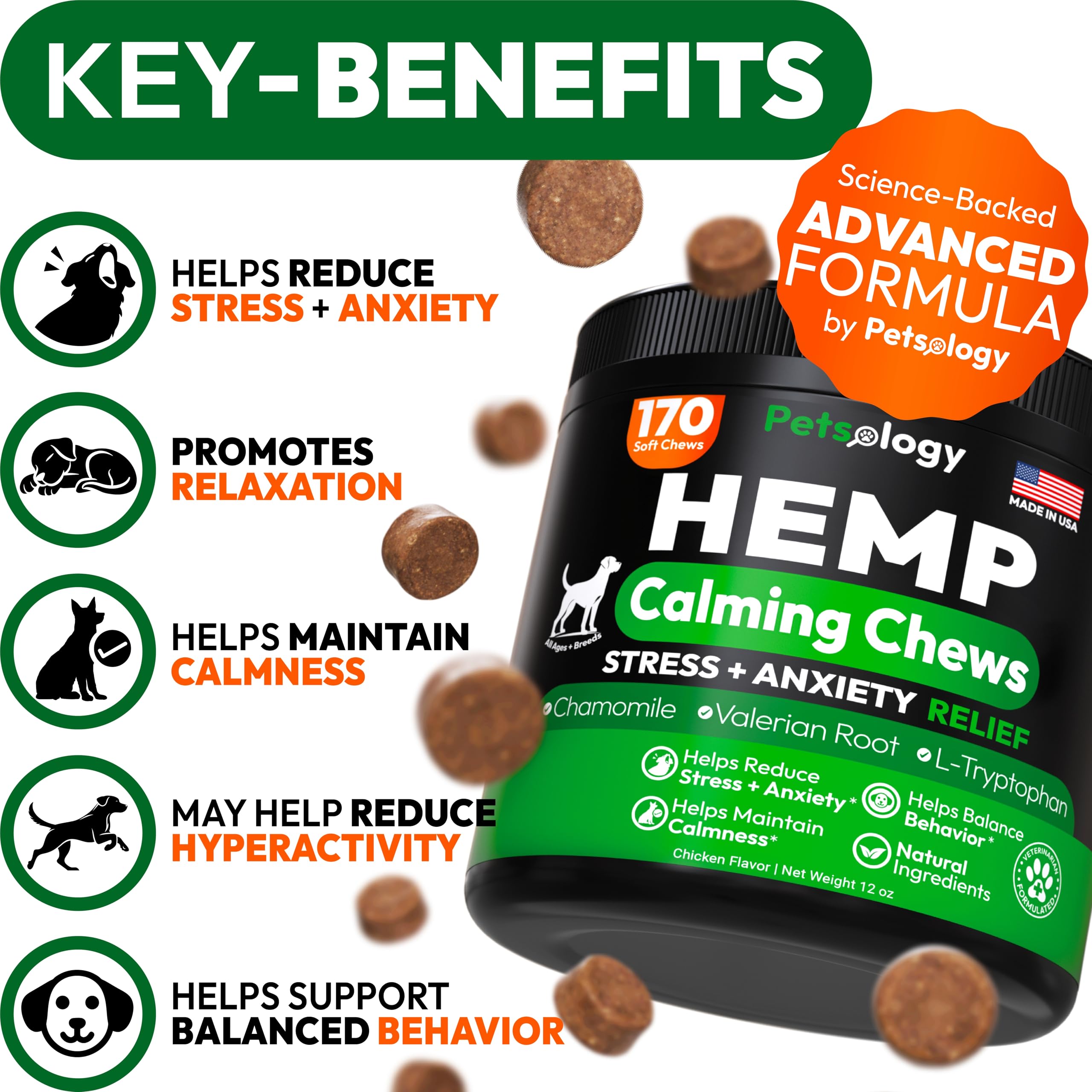 Petsology Hemp Calming Chews dog paw closeup showing chew texture