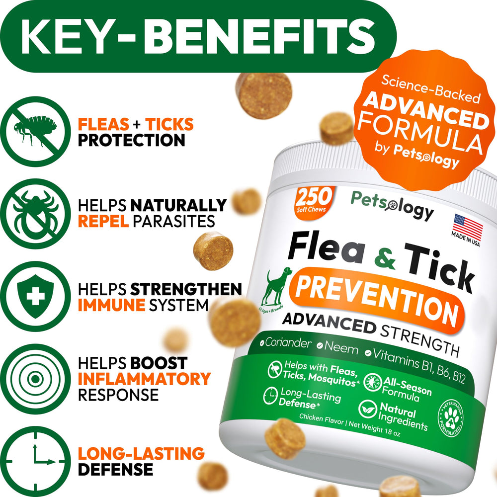 Petsology natural ingredients in dog chews for safe pest control.