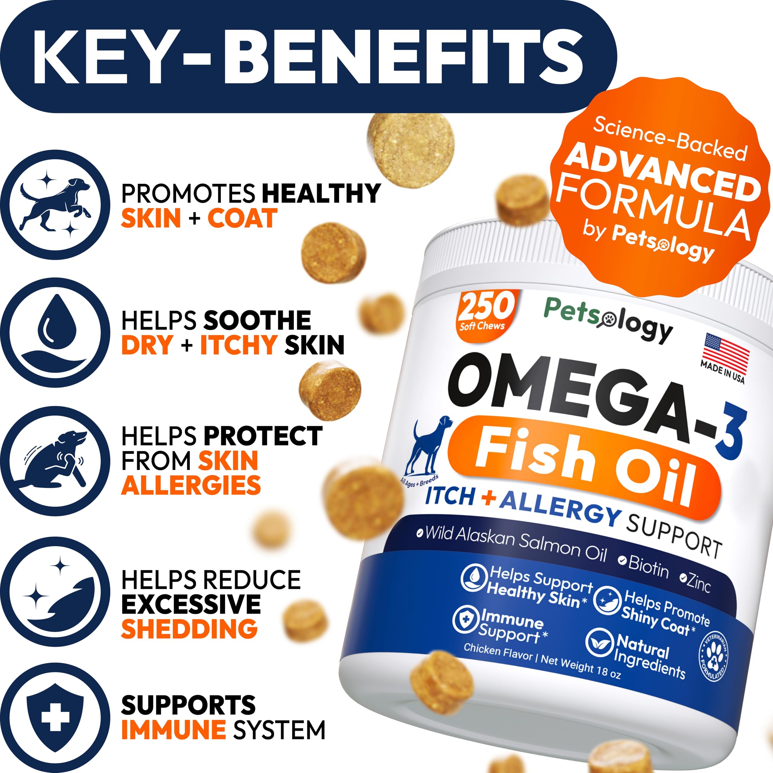 Petsology Omega 3 for Dogs chews close-up reveals texture and quality