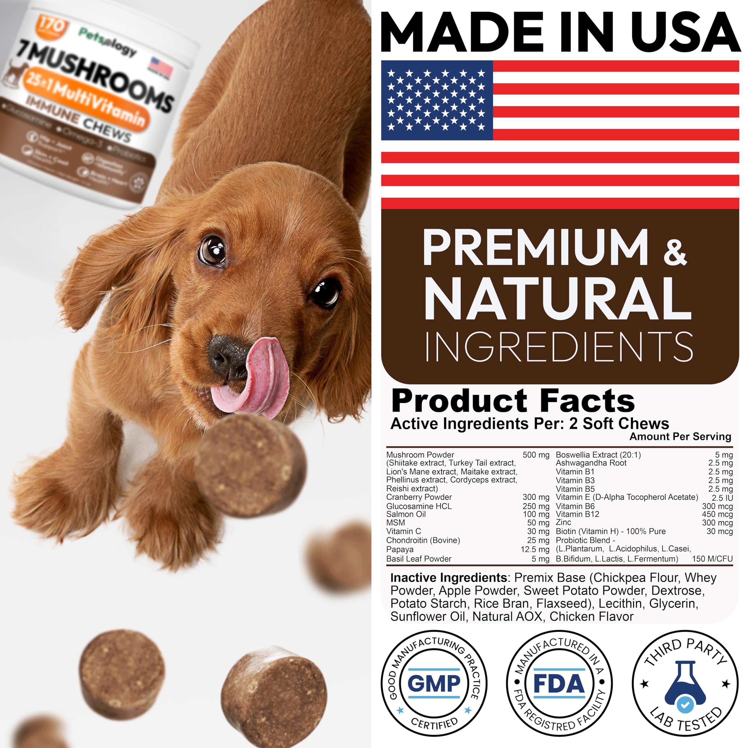 Petsology usa-made facility badge communicates safety and quality control.