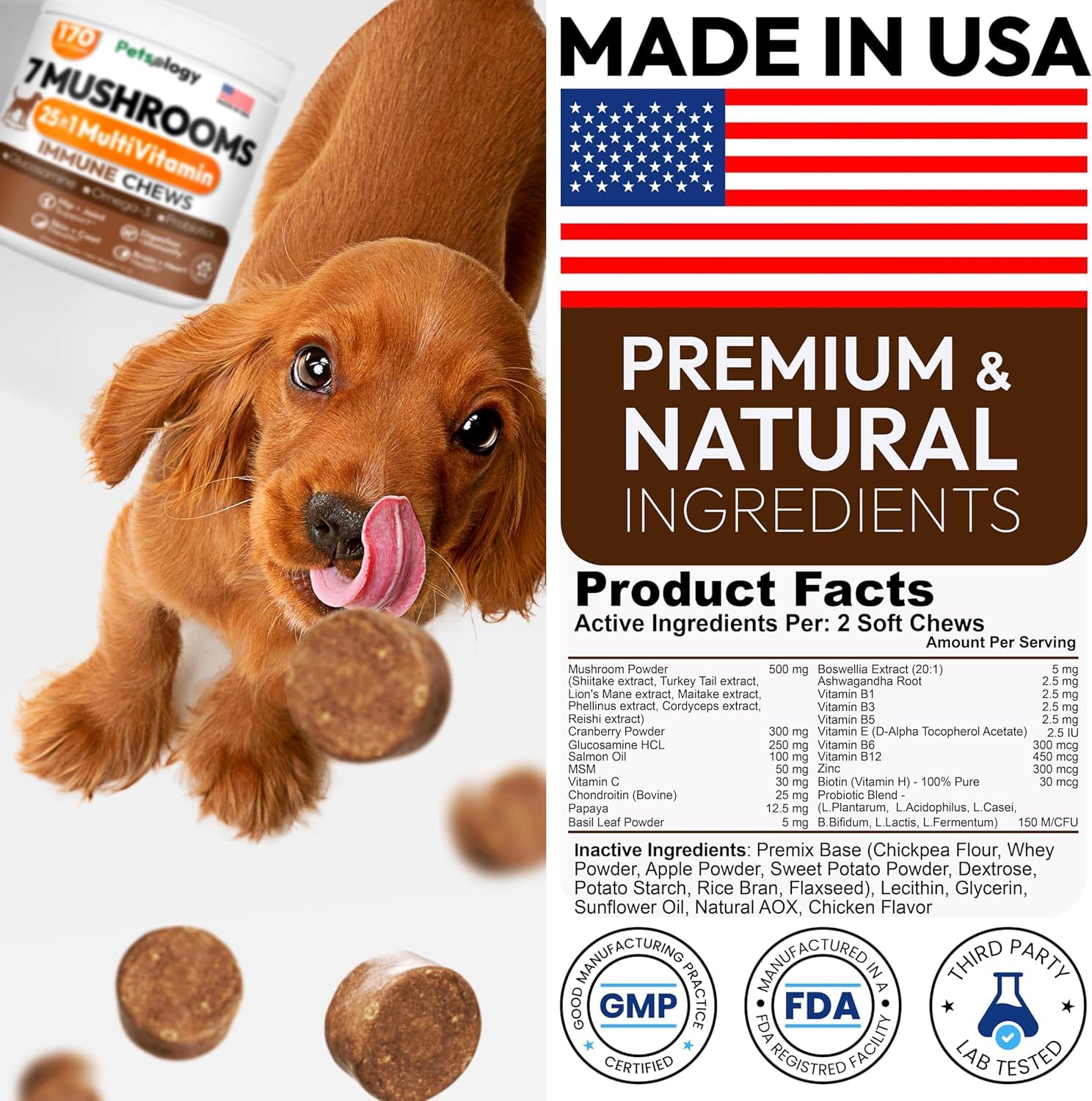 Petsology USA-made facility badge signals quality and safety in production.