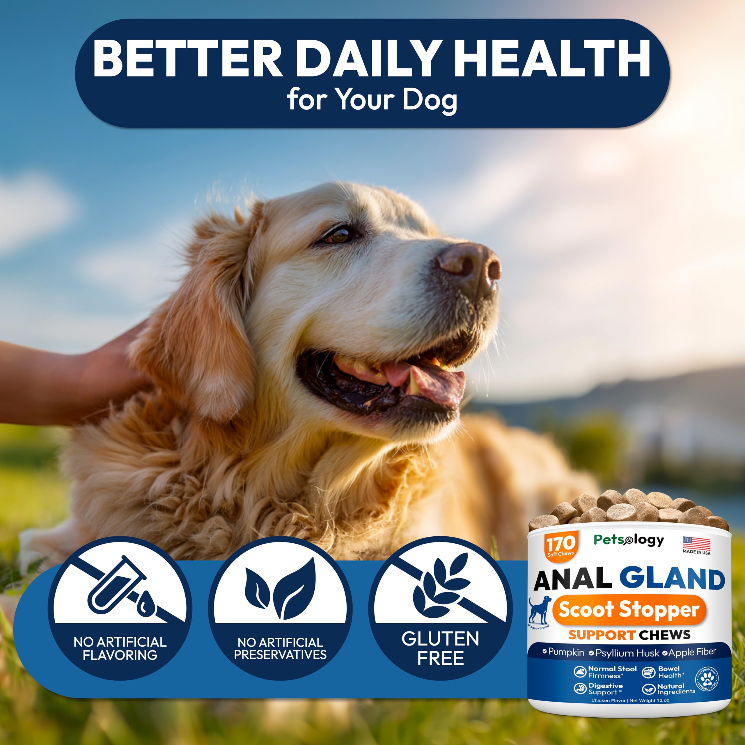 Petsology USA-made seal; emphasizes domestic production.