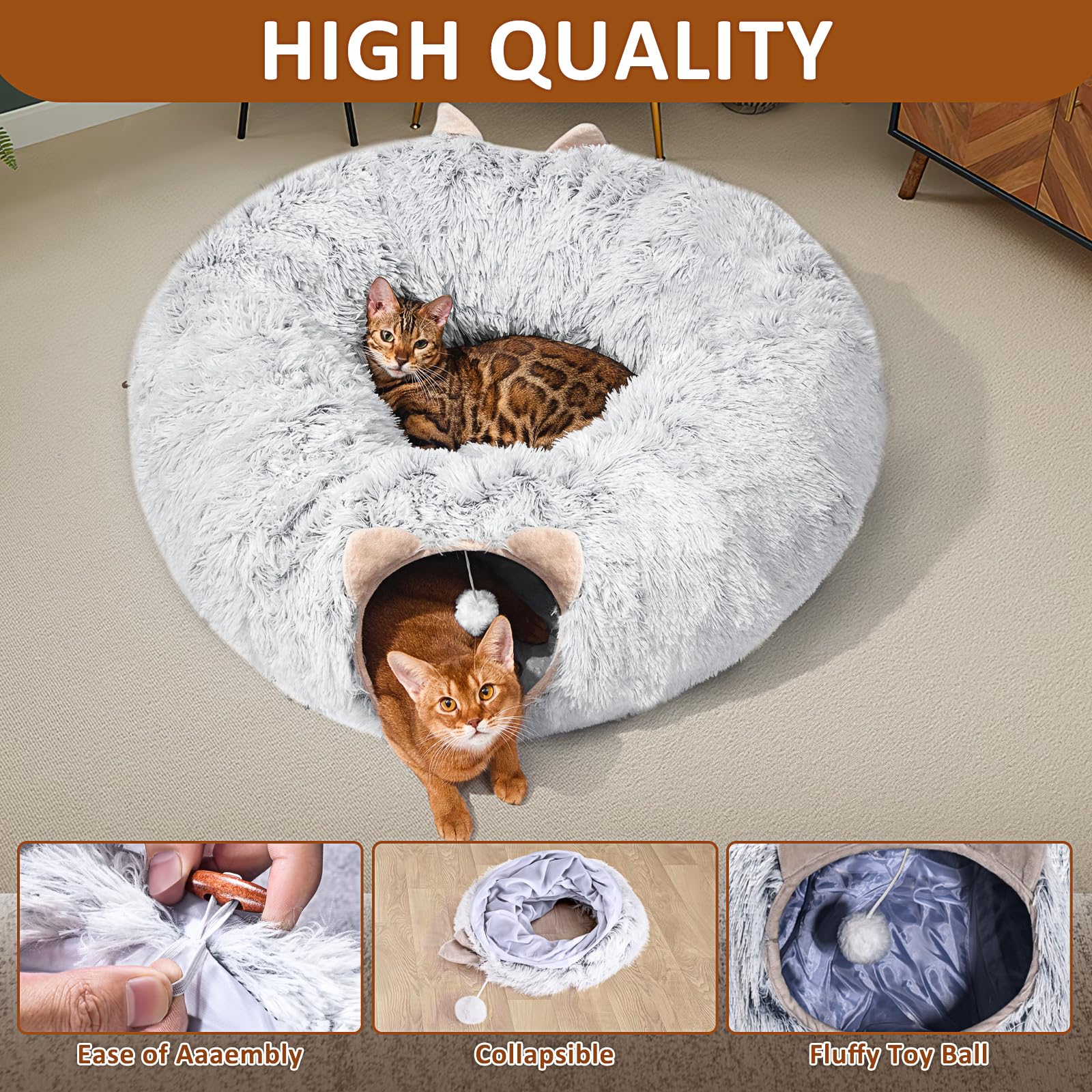 Petsta cat bed in tunnel middle is washable for simple cleanup.