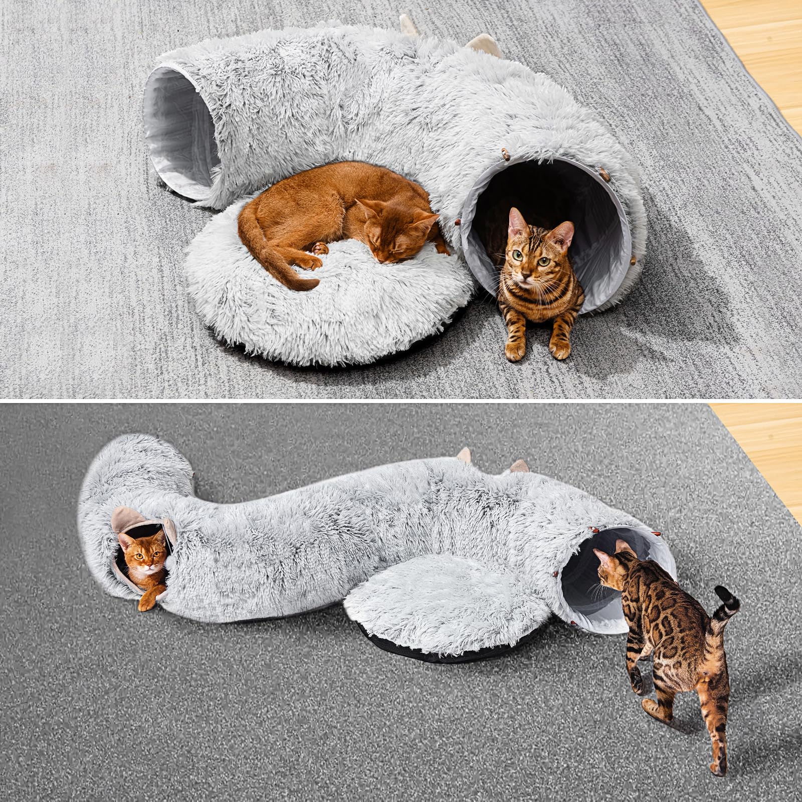 Petsta cat tunnel assembly shows easy setup without tools for quick play.