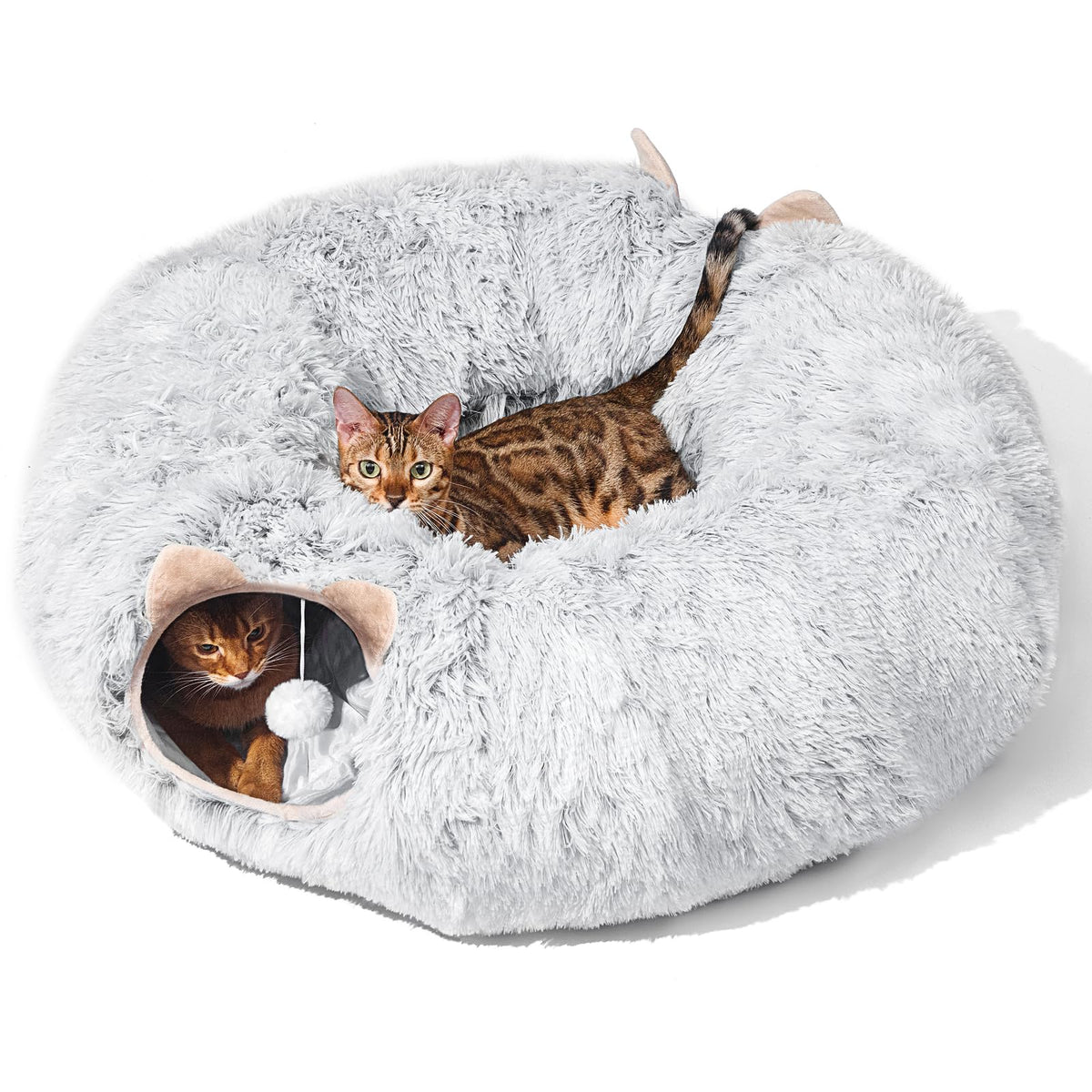 Petsta cat tunnel bed donut offers soft plush comfort for daytime naps.