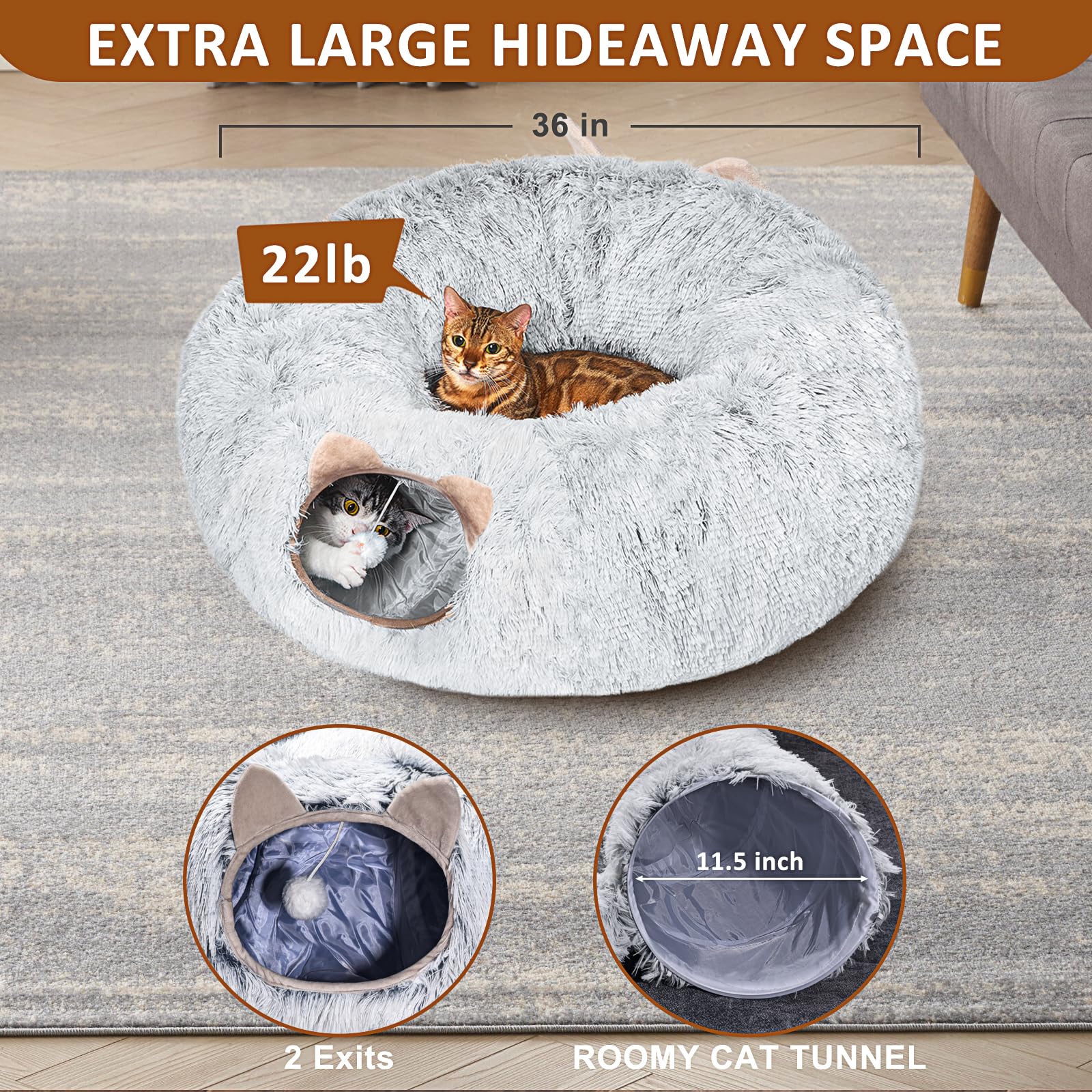 Petsta cat tunnel large space 36x36 supports bigger cats without crowding.
