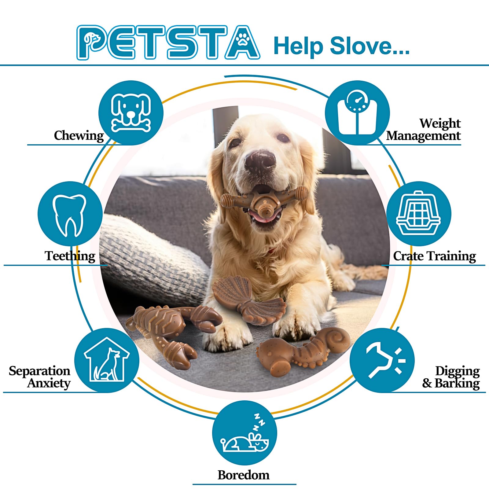 PETSTA Dental-friendly chew toy supports gum contact during play.
