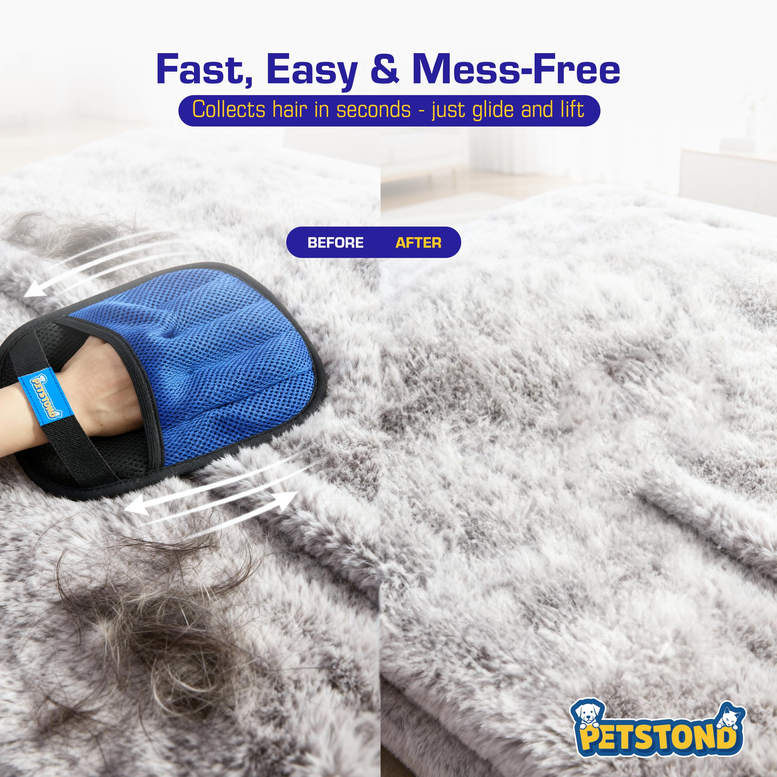PETSTOND Glove glides over fabrics for fast pet hair.