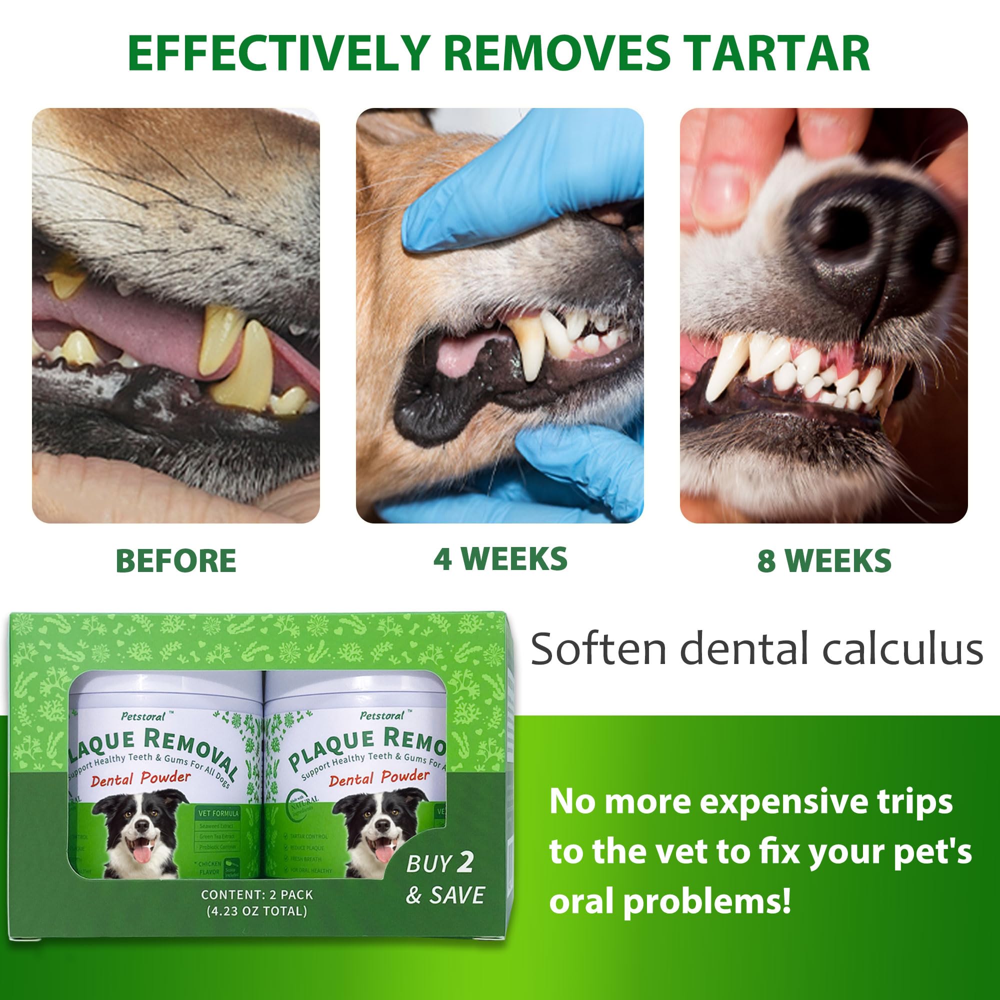 Petstoral breath freshening powder in use for dogs.