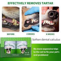 Petstoral breath freshening powder in use for dogs.