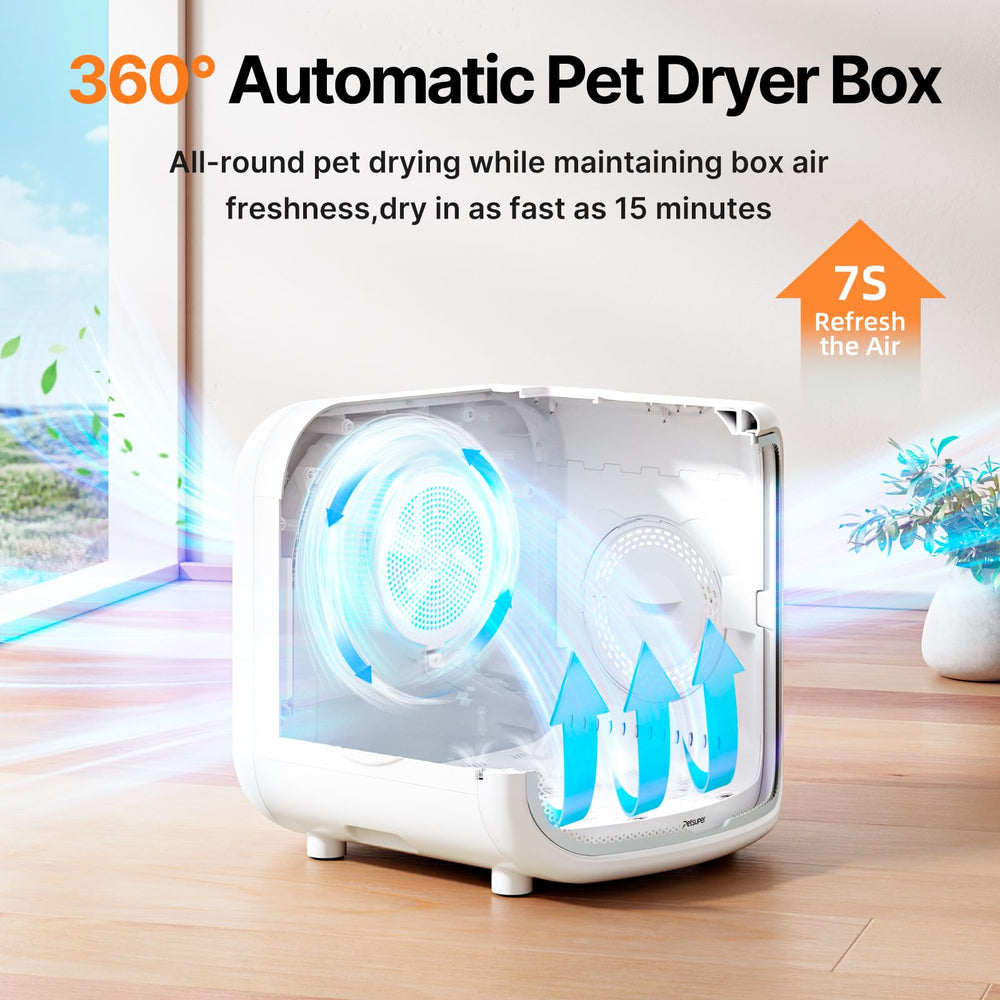 Petsuper 75L control panel close-up demonstrates app control and four drying modes