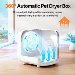 Petsuper 75L control panel close-up demonstrates app control and four drying modes
