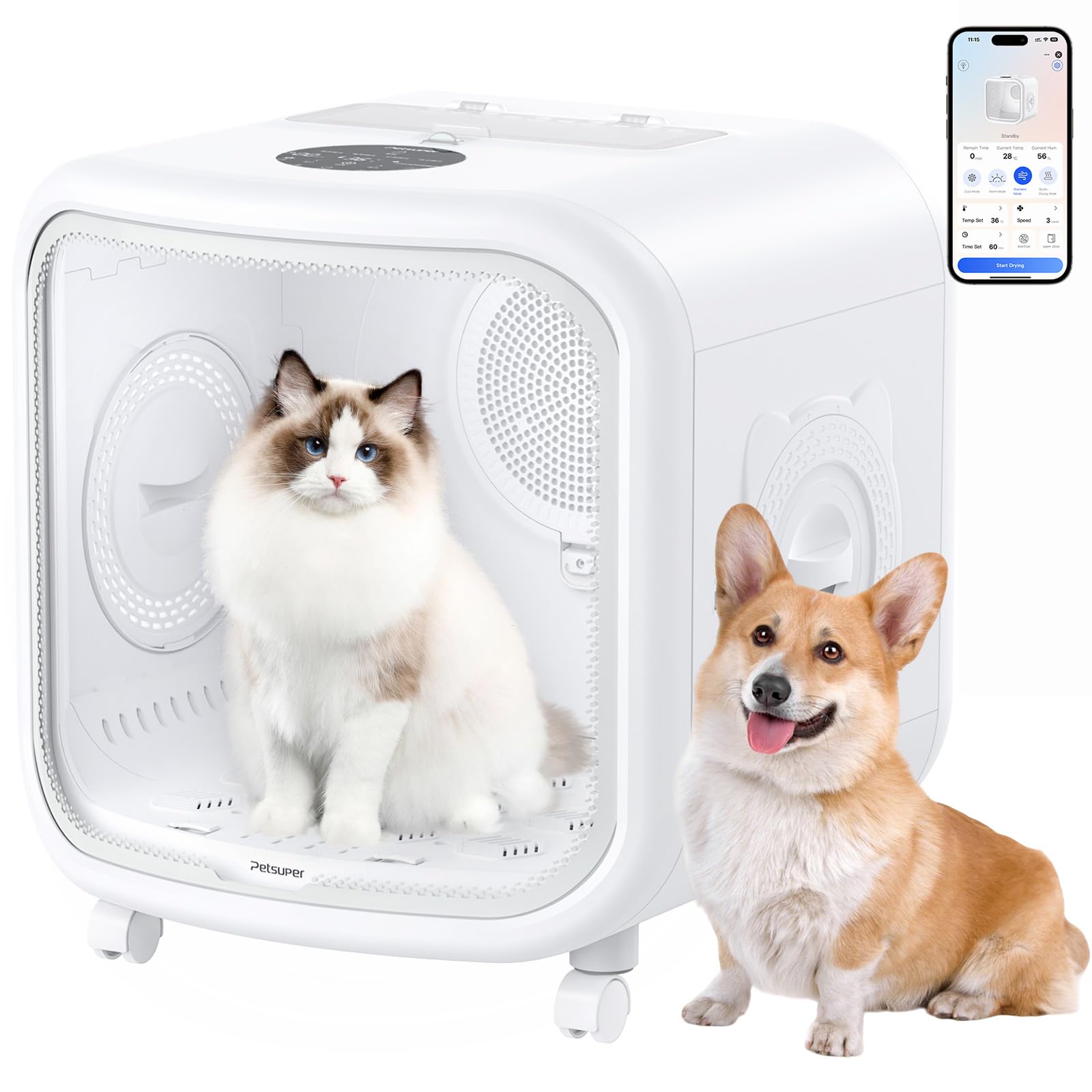 Petsuper 75L dryer front view with wide entry for easy multi-pet drying