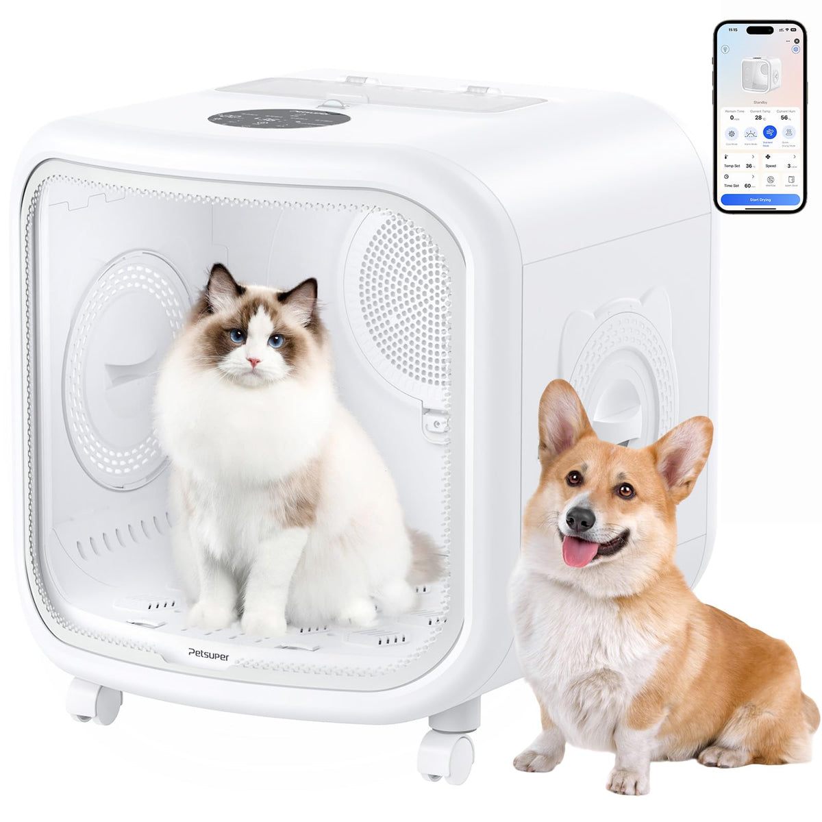 Petsuper 75L dryer front view with wide entry for easy multi-pet drying