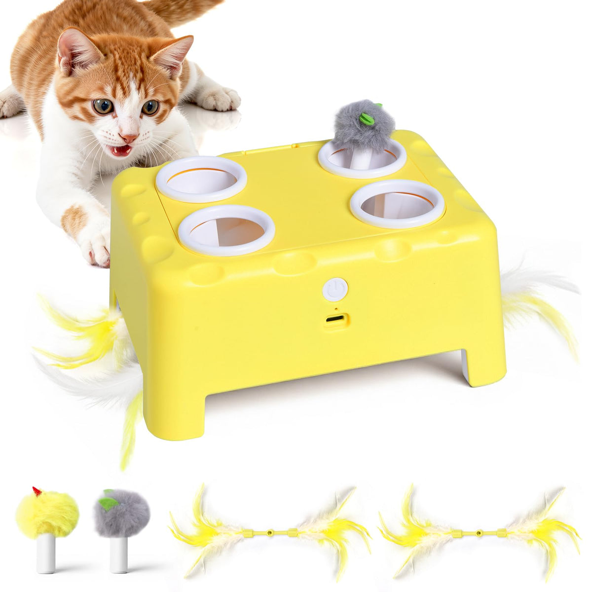 PETSWEET Cheese Box 4-hole whack-a-mole base ready for play