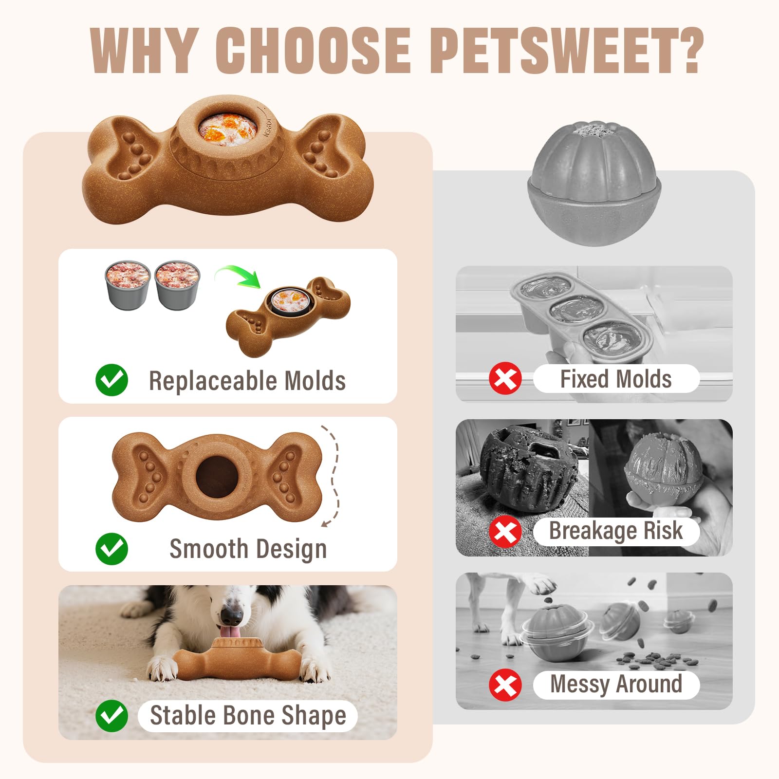 PETSWEET inner cup and cover removable for simple refills and cleanup.