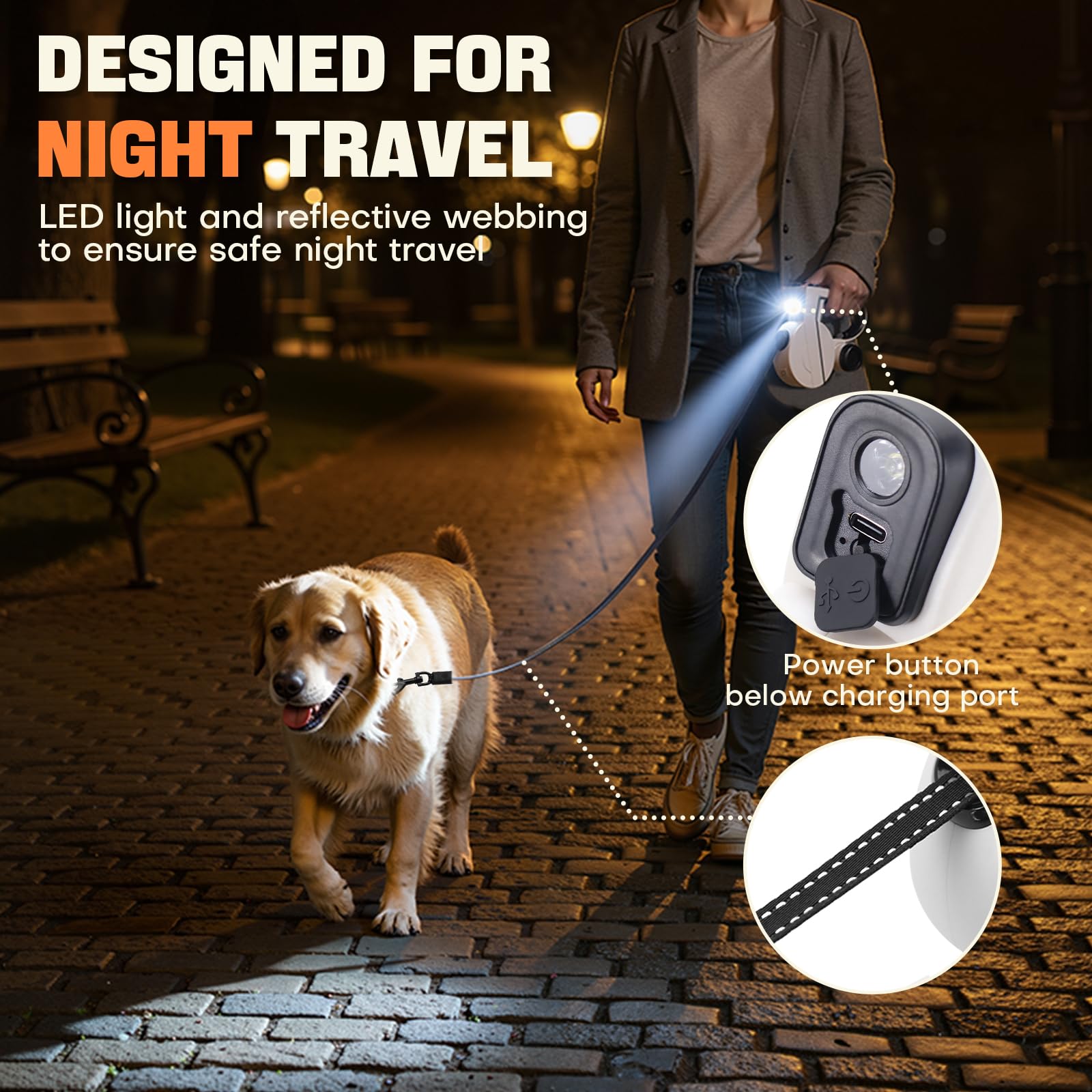 PETSWEET leash with reflective tape for enhanced night visibility