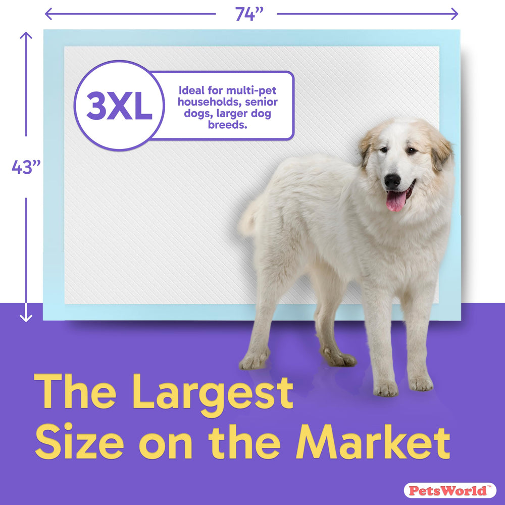 PETSWORLD 43x74 pad ideal for senior dogs during post-surgery care.