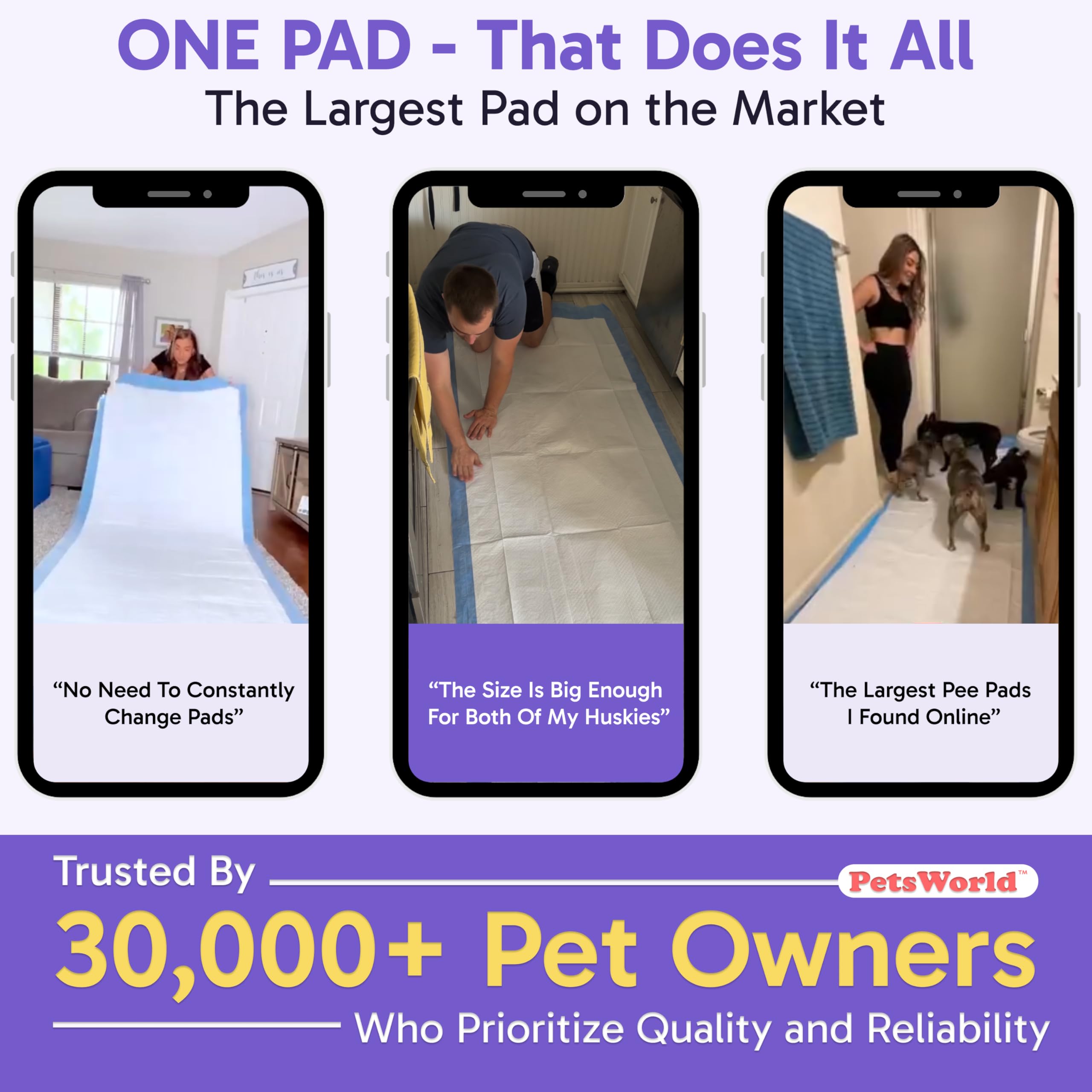 PETSWORLD disposable pads provide quick cleanups after several potty uses.