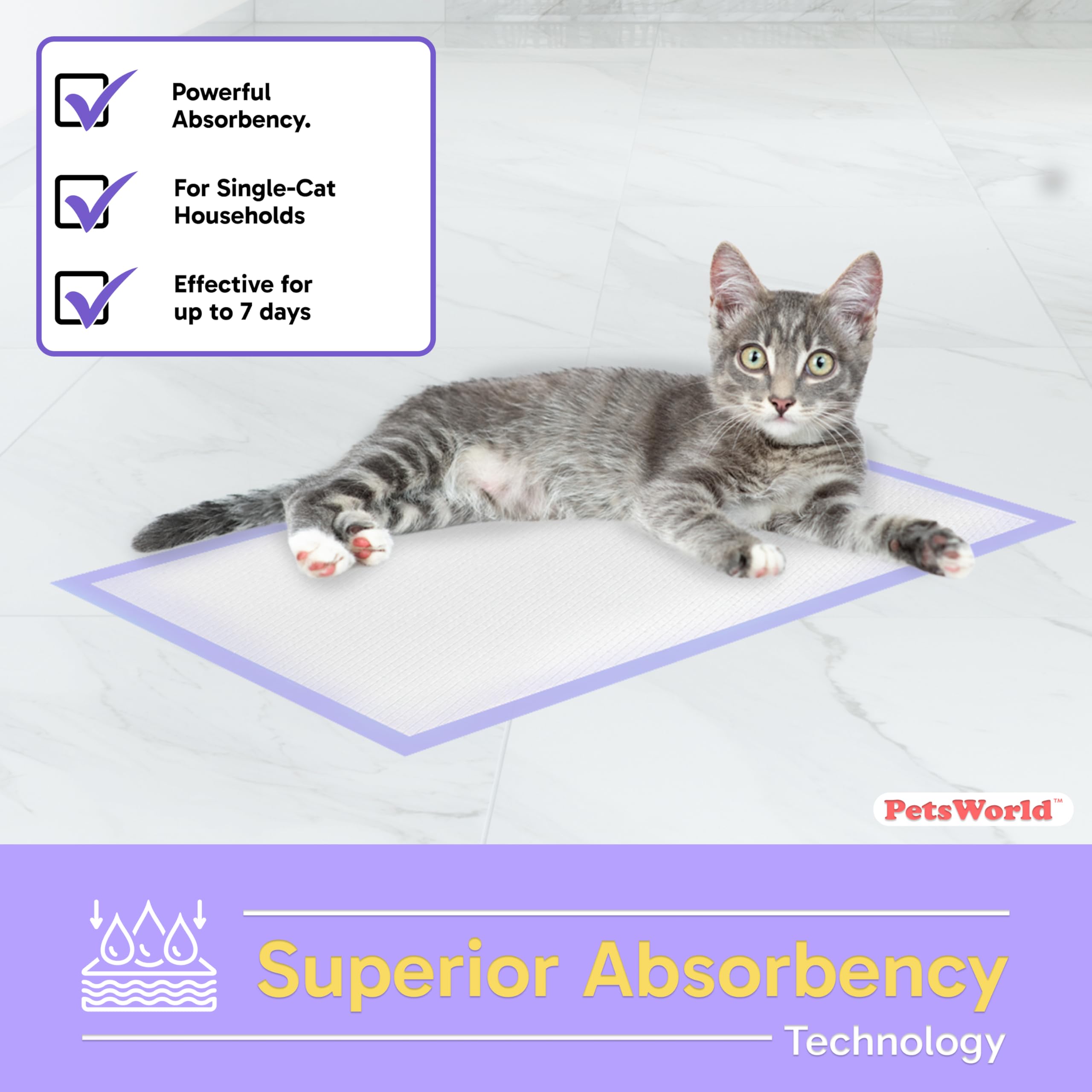PetsWorld disposable pads ready for quick cleanup and replacement.