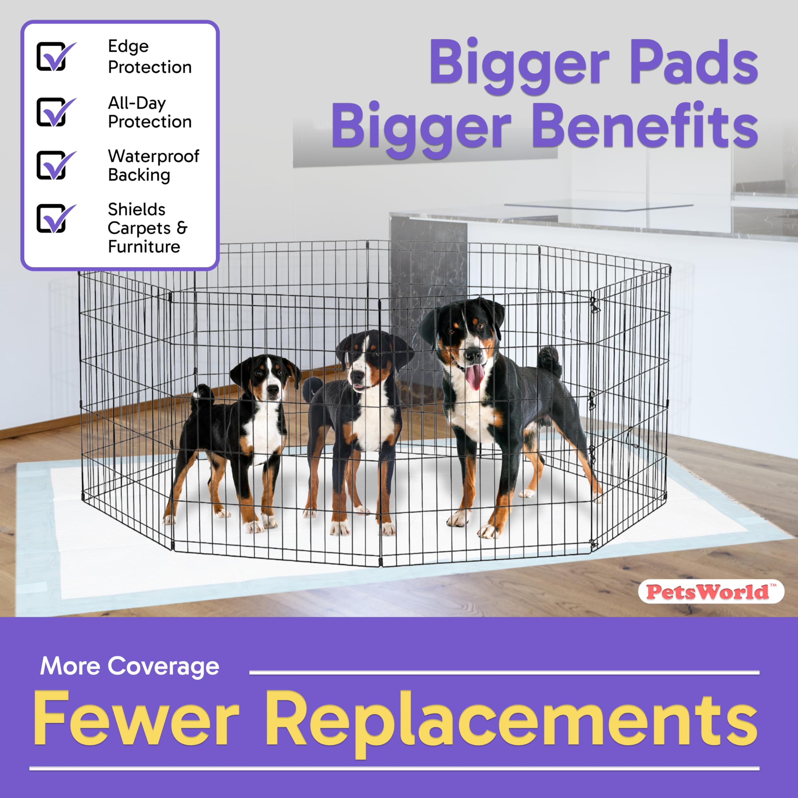 PETSWORLD five-layer absorption technology for reliable mess containment.