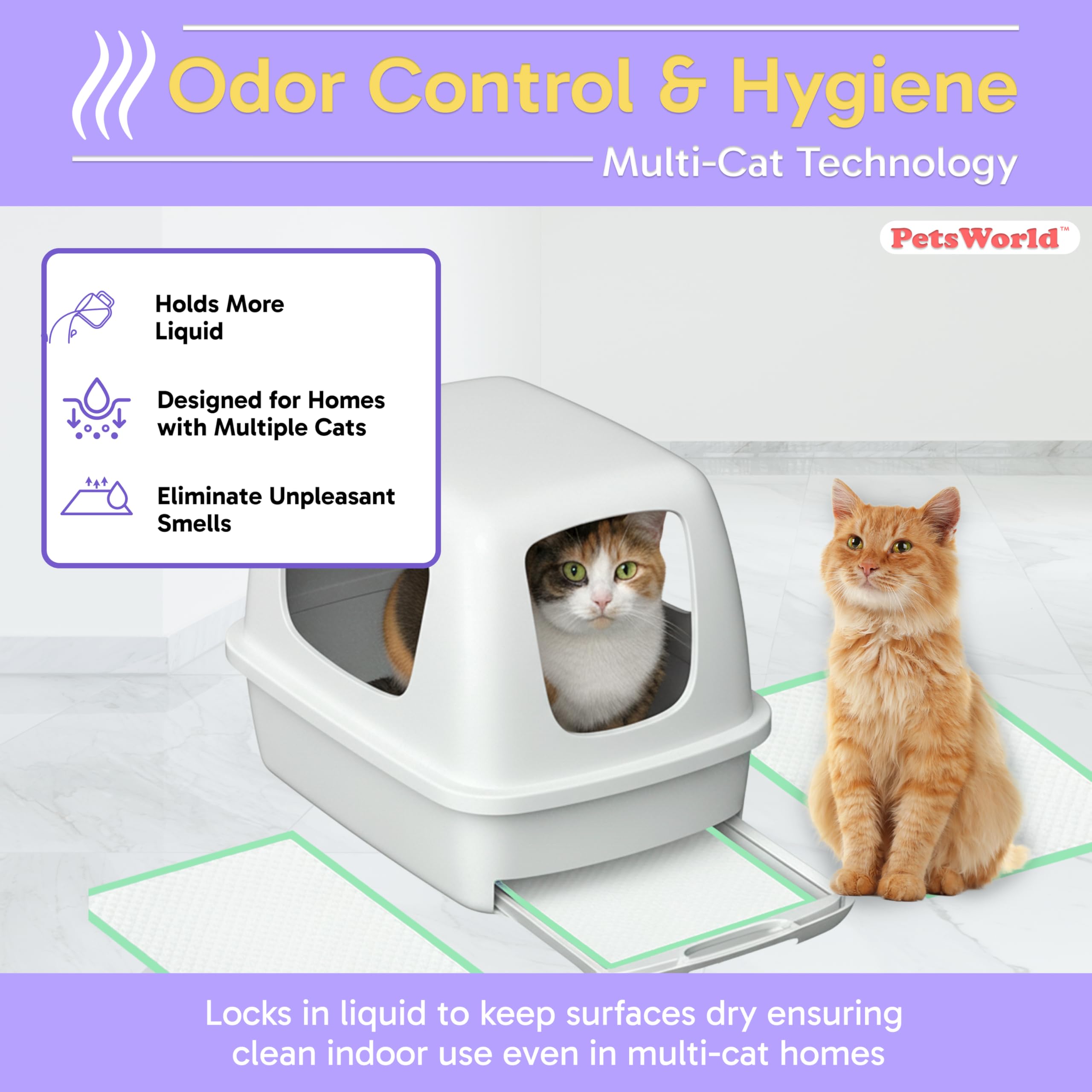 PetsWorld fresh-scented pad provides a pleasant, long-lasting litter area, reducing odor.