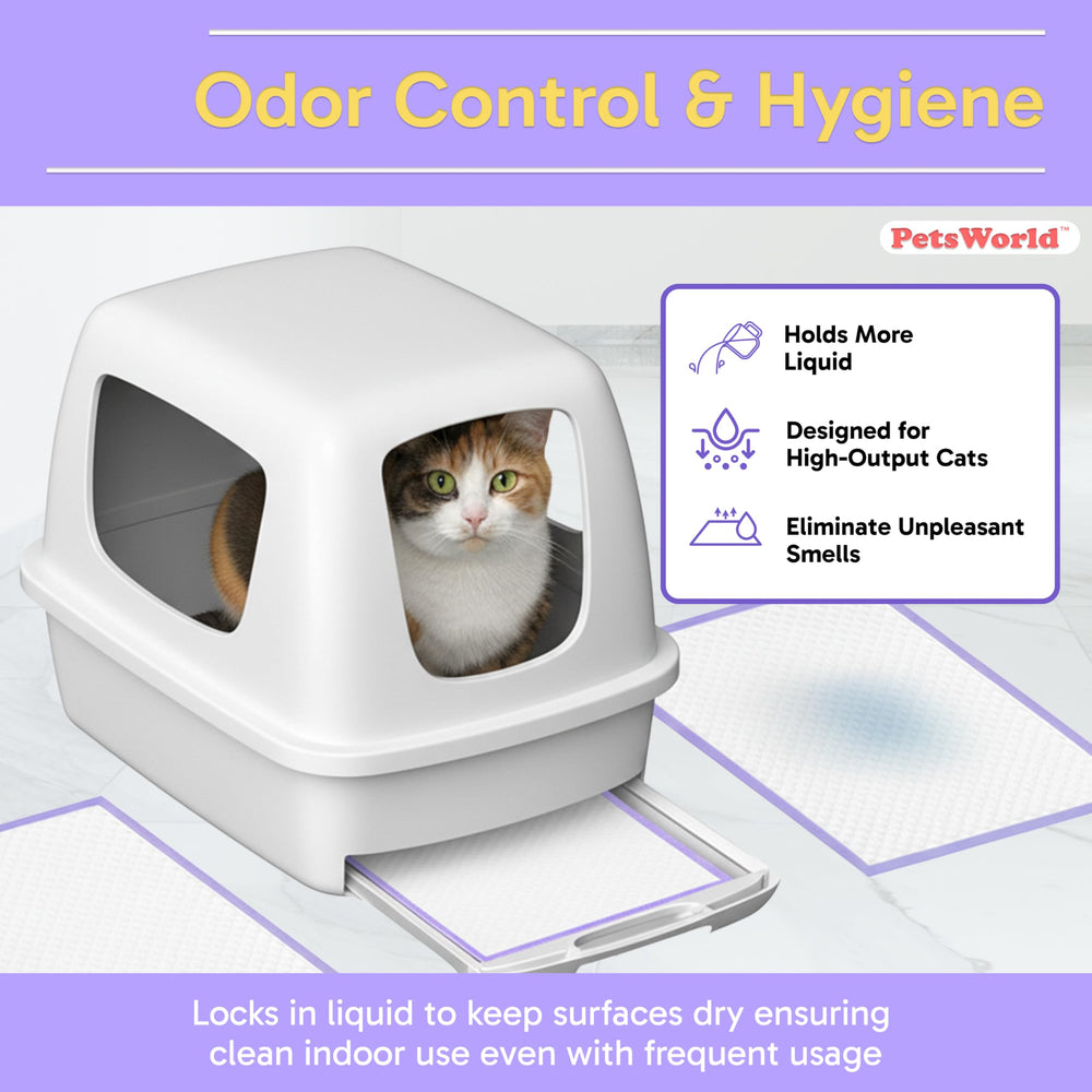 PETSWORLD odor-control cat pad refills close-up highlights odor management.
